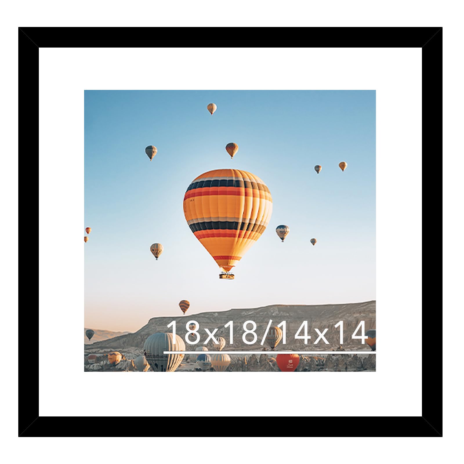 JCJMY 18x18 Picture Frame Black with 14x14 Mat, Display Photo 14x14 with Mat or 18 x 18 Without Mat, Wall Hanging Large 18x18 Po
