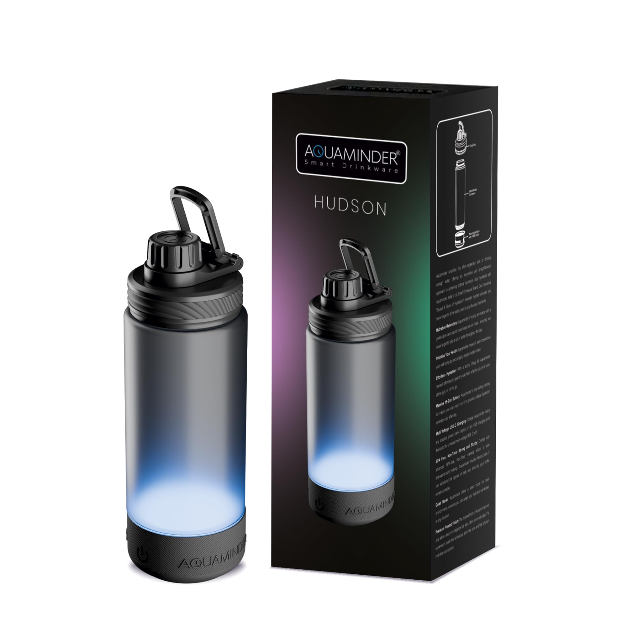 Aquaminder Smart Water Bottle Glows & Beeps To Remind You To Drink More 600 Ml Chug Cap Bottle For Adults And Kids Perfect For S