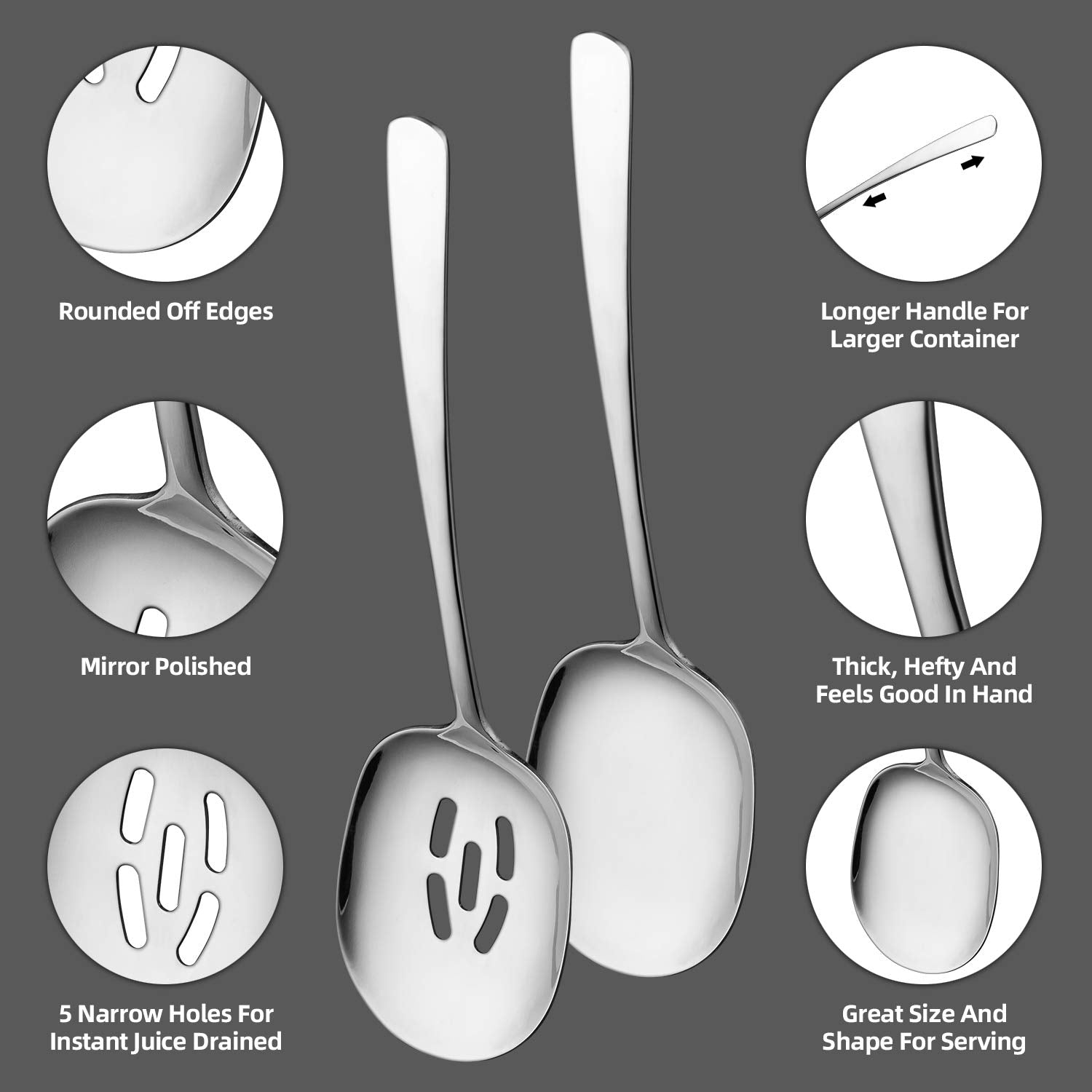 Soleader X-Large Serving Spoons Set, 12 Inch Slotted Spoon And Serving Spoon, Premium Spoons Silverware, Cooking Spoon,Pasta Spo
