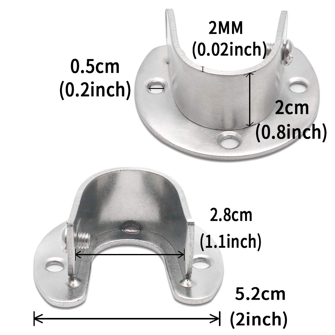 Seimneire 4Pcs Heavy Duty Stainless Steel Rod Socket, Wardrobe Bracket Flange Rod Holder Closet Rod End Supports Fit 1'' Diamete