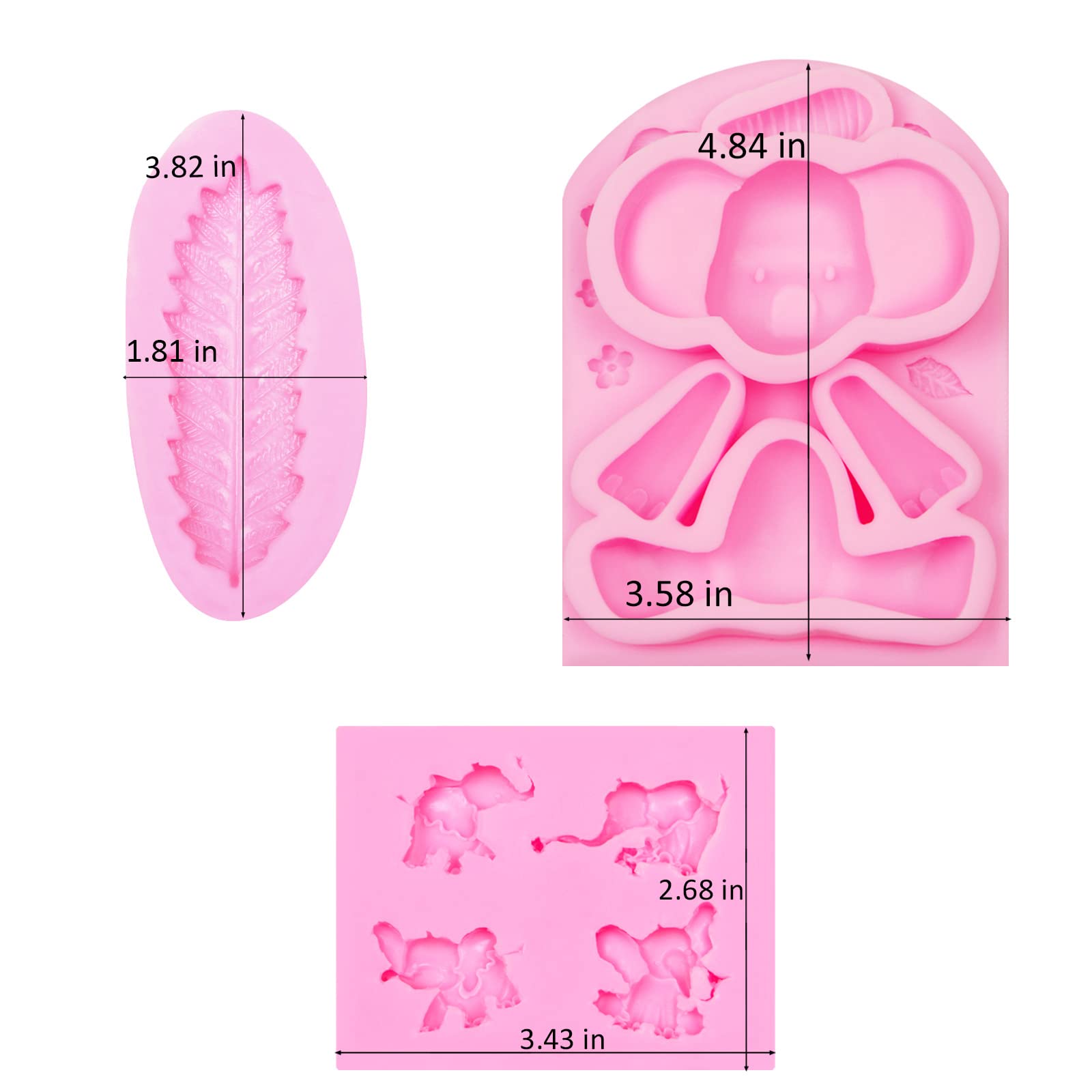 Elephant Chocolate Mold, Baby Shower Elephant Silicone Fondant Molds For Baby Shower Birthday Party Cake Decoration, Safari Anim