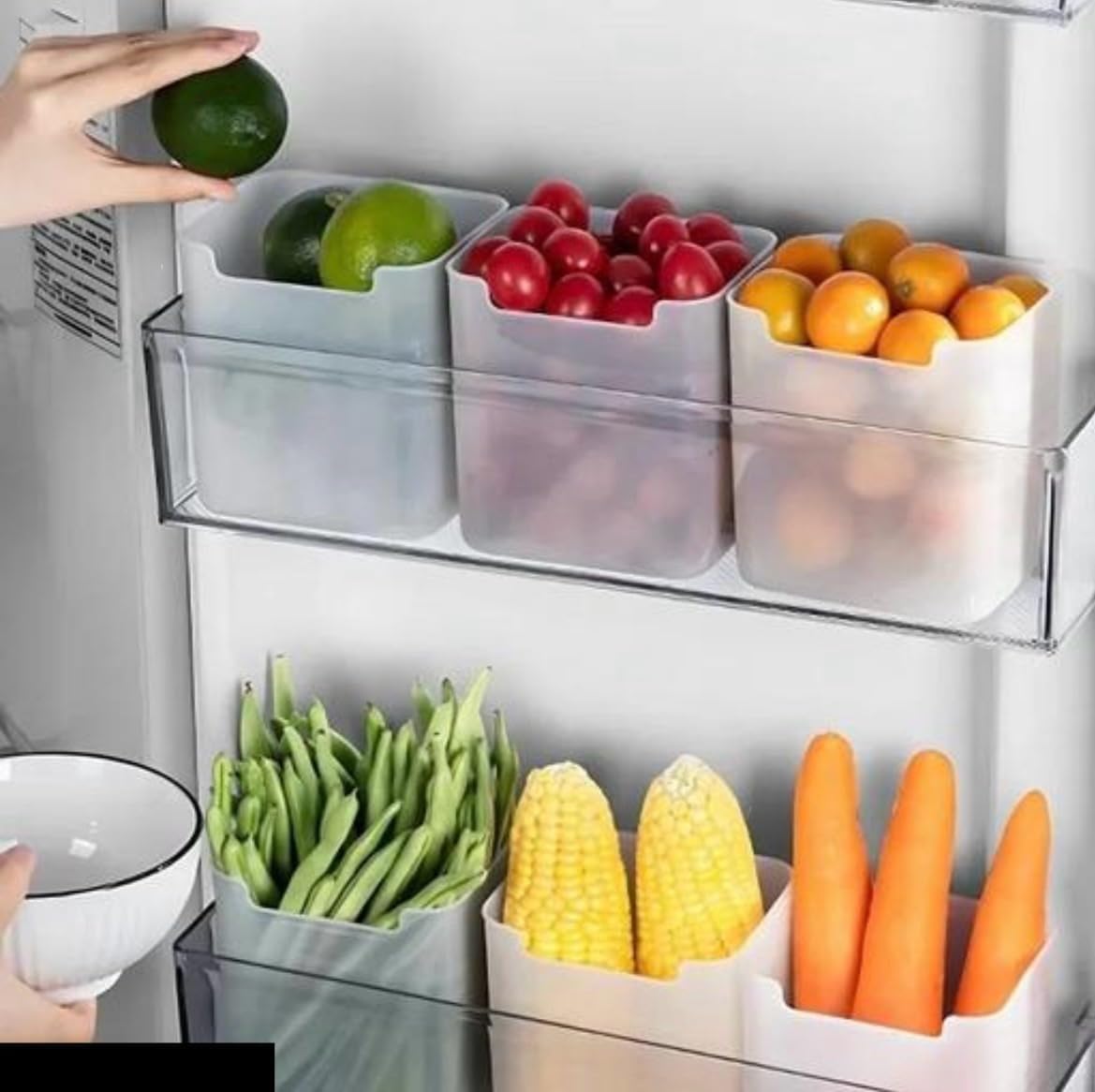 Krisus 6Piece Fridge Storage Box Set | Multipurpose SpaceSaving Containers For Side Door Storage | Ideal For Ginger, Garlic, G