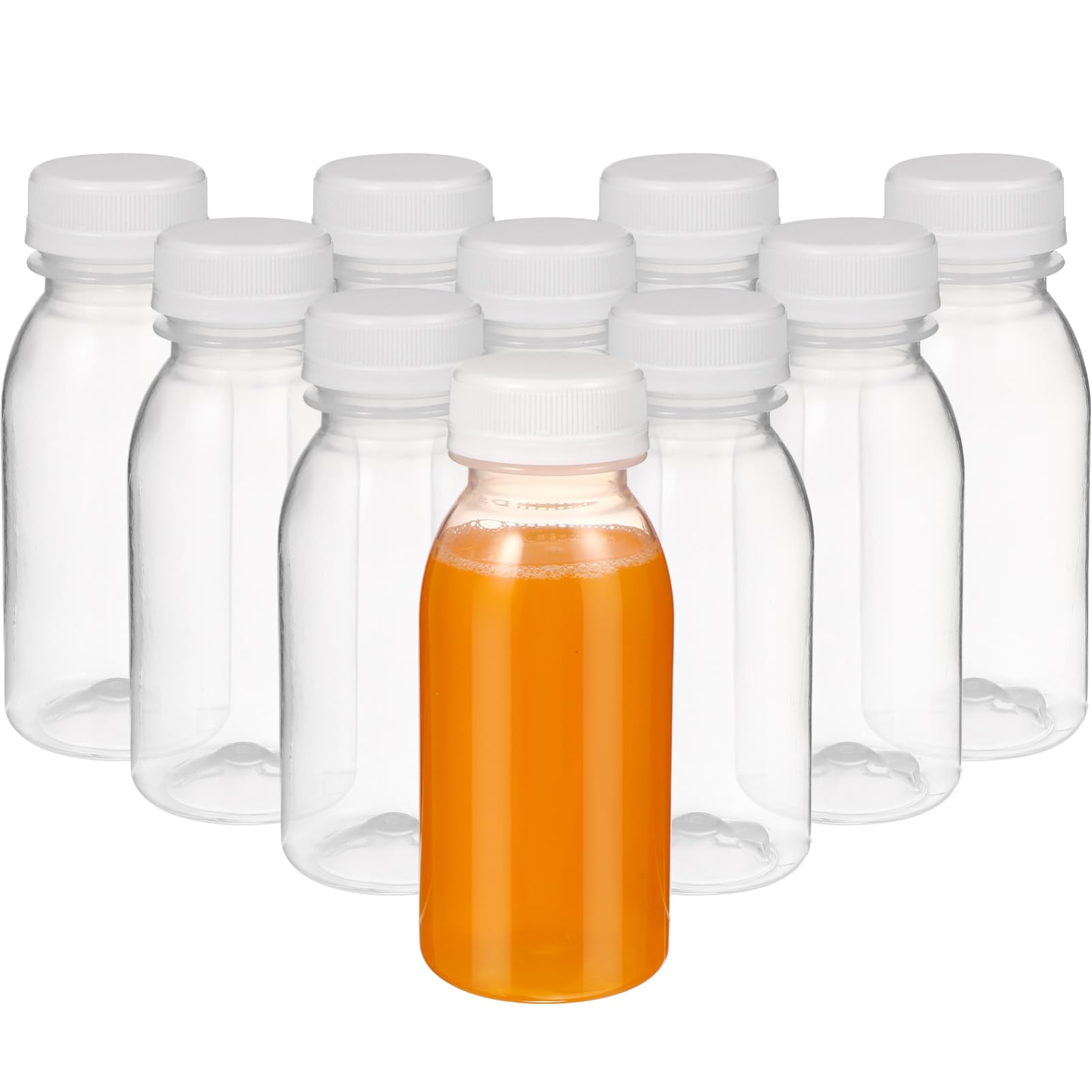 ibasenice 10-Pack Clear Pet Juice Bottles with Lids 6.76Oz Reusable Plastic Beverage Containers for Milk Smoothies and Drink Sto