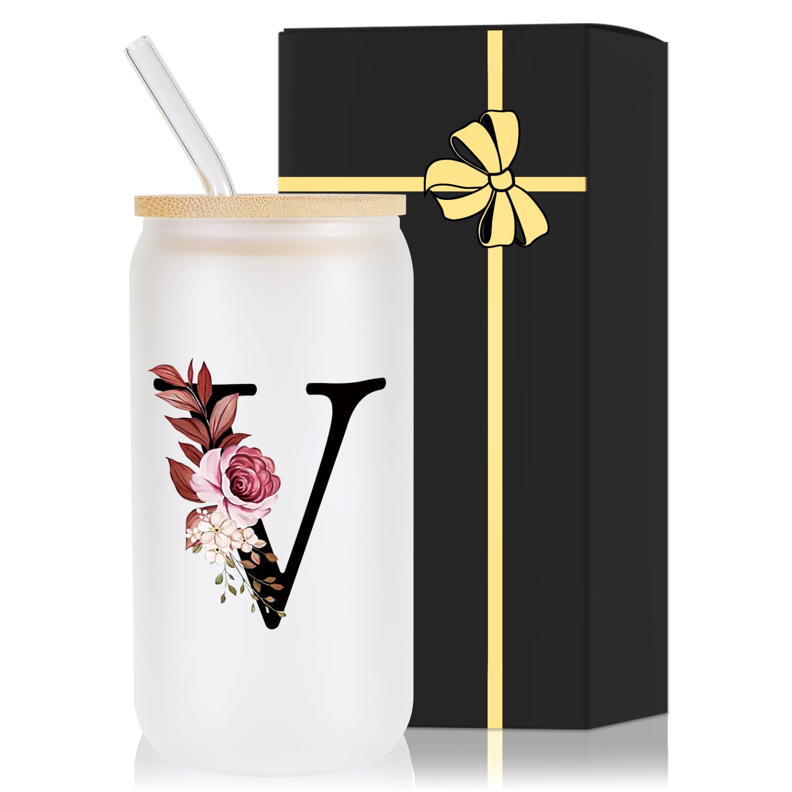 Wulcea Monogrammed Glass Drinking Cup With Lid Straw Women Men Teacher Christmas Math Biology Piano Future Mentor Speech Substit