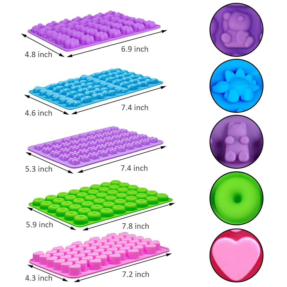 Pharamat Silicone Gummy Molds Set Of 5, Candy Molds With 2 Droppers For Convenient Filling, Silicone Gummy Molds Set Includes Di