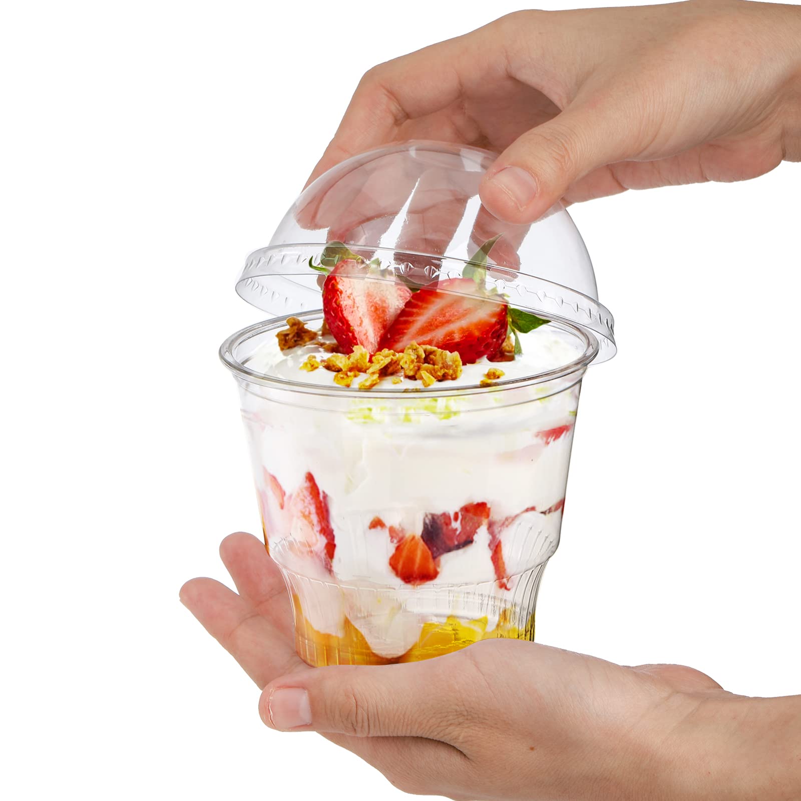 Lyellfe 100 Pack Dessert Cups With Dome Lids, 12 Oz Clear Plastic Cups, Bpa Free Disposable Parfait Ice Cream Snack Cups For Pud