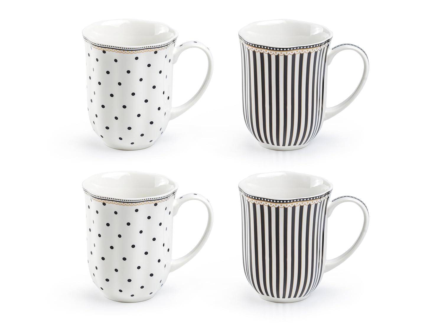 Grace Teaware Stripes And Dots 12Oz Mugs, Set Of 4, Assorted Designs