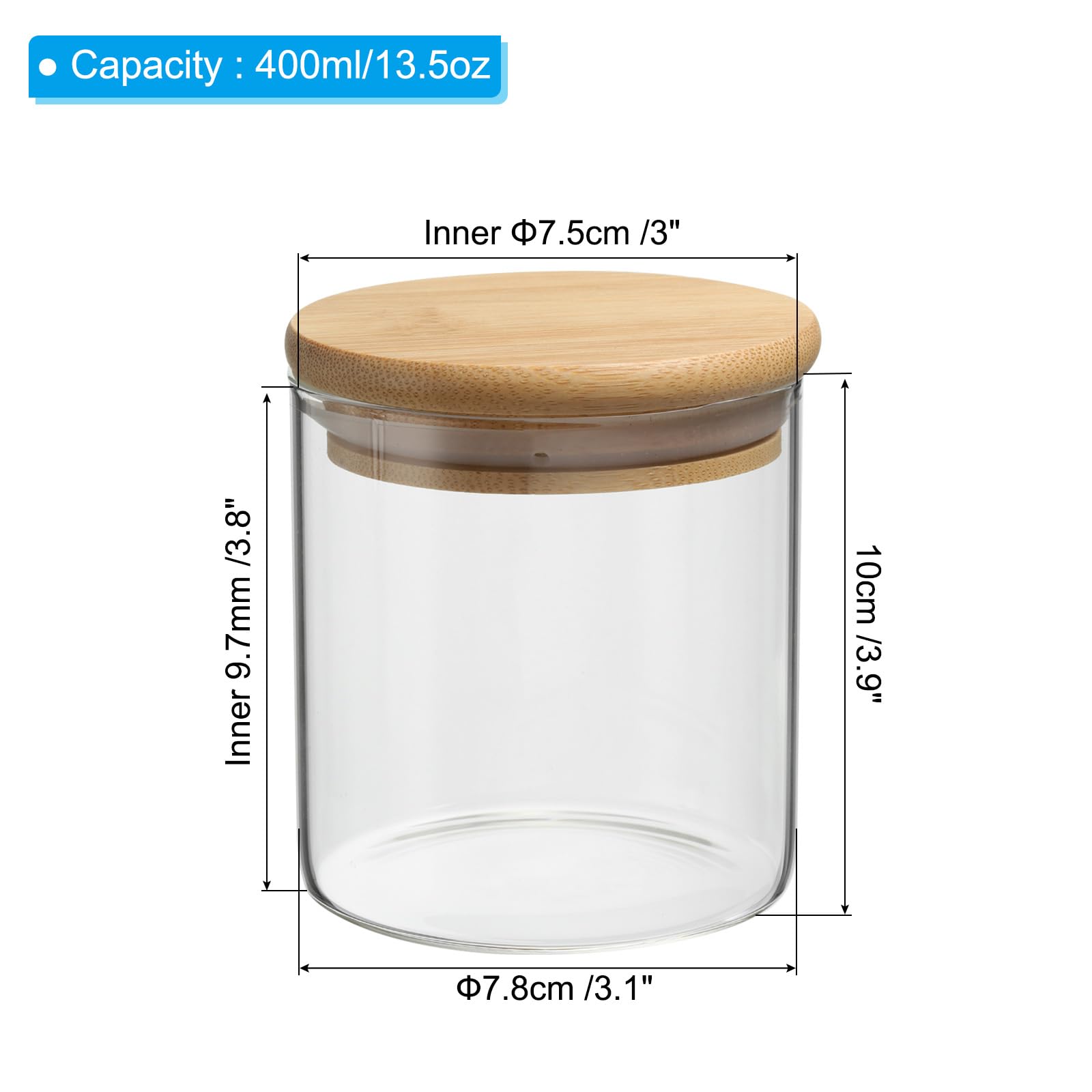 Patikil 14 Oz Glass Jar With Airtight Bamboo Lid, 2 Pack Glass Kitchen Container Clear Food Storage Jar For Nuts Sugar Coffee Be