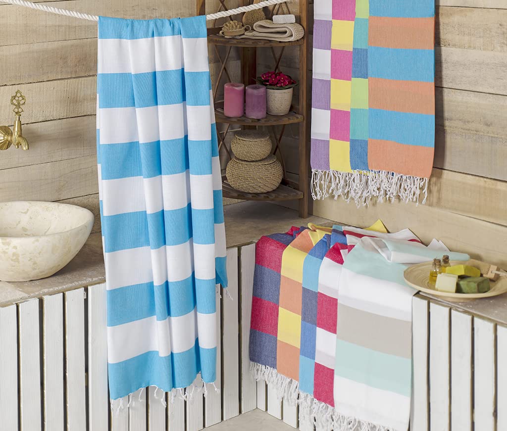 Set Of 4 Turkish Beach Towel With 2 Towel Bands - Beach Towels Oversized 4 Pack - 100% Cotton 40 X 70 Inches - Sandproof Fast Dr