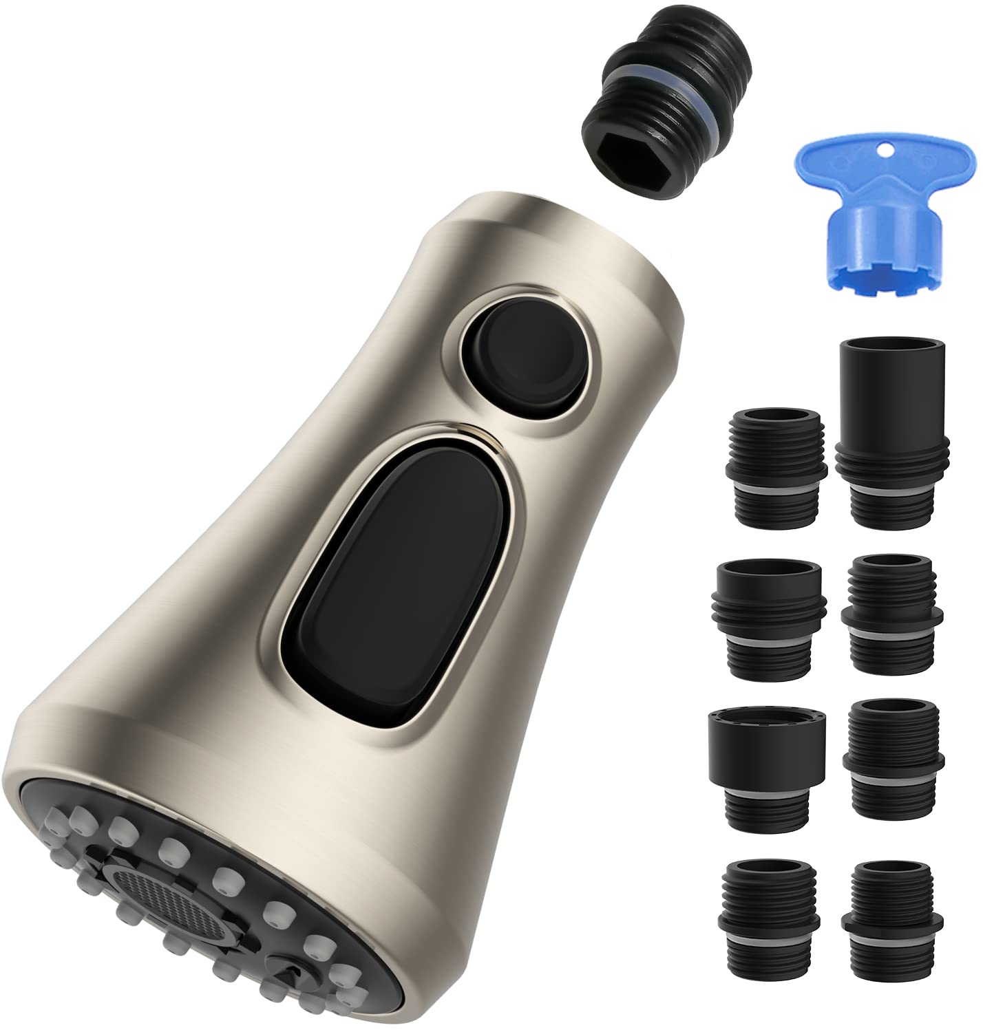 Pull Down Kitchen Faucet Head Replacement, With 9 Adapter Kit Compatible With Moen Delta Faucet, 3 Function Kitchen Sink Faucet