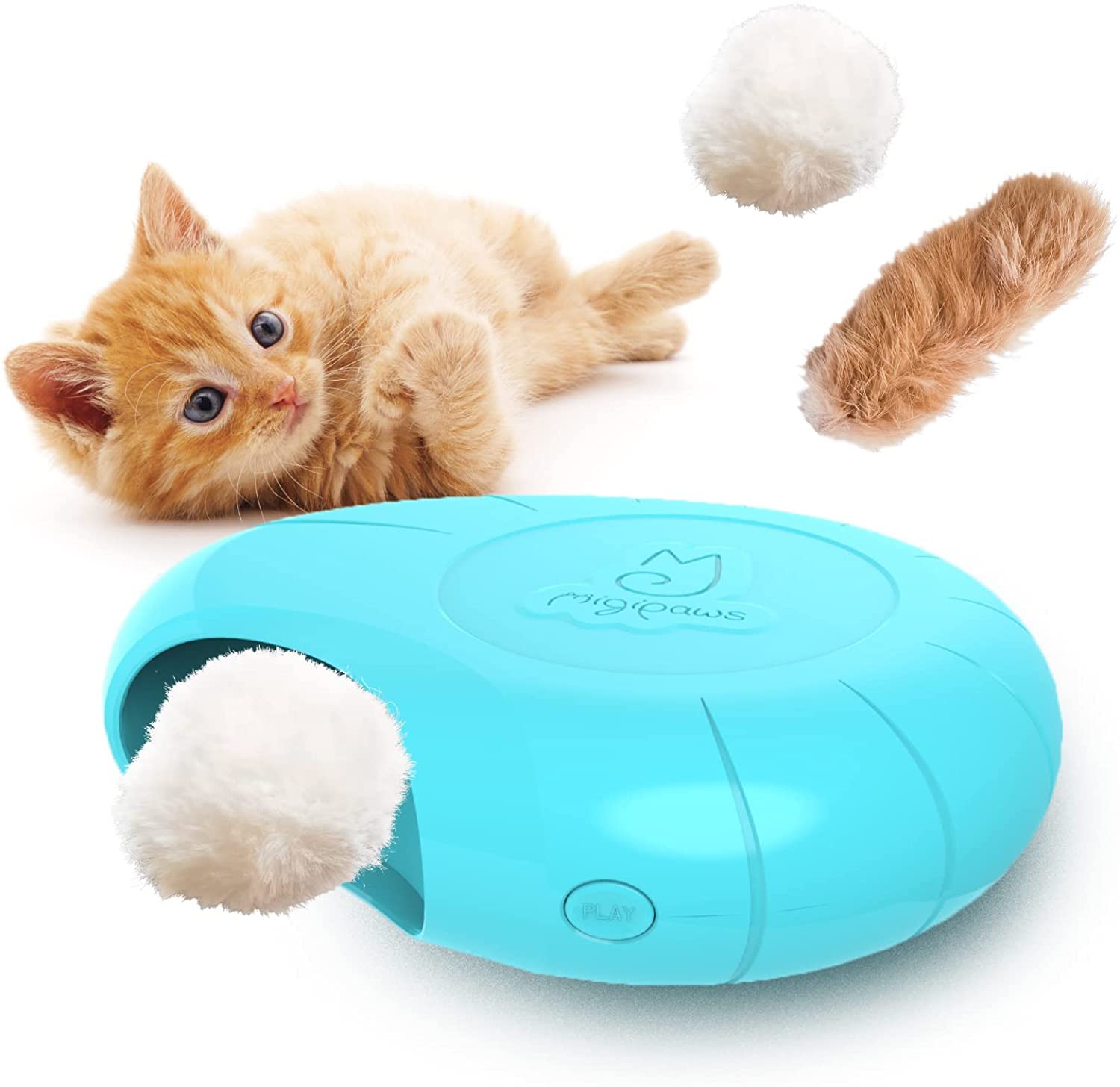 Migipaws Cat Toys Interactive Fluffy Ball Squeak Hide And Seek In A Mice Hole Smart Kitten Teaser Automatic Timer On Off Plush F
