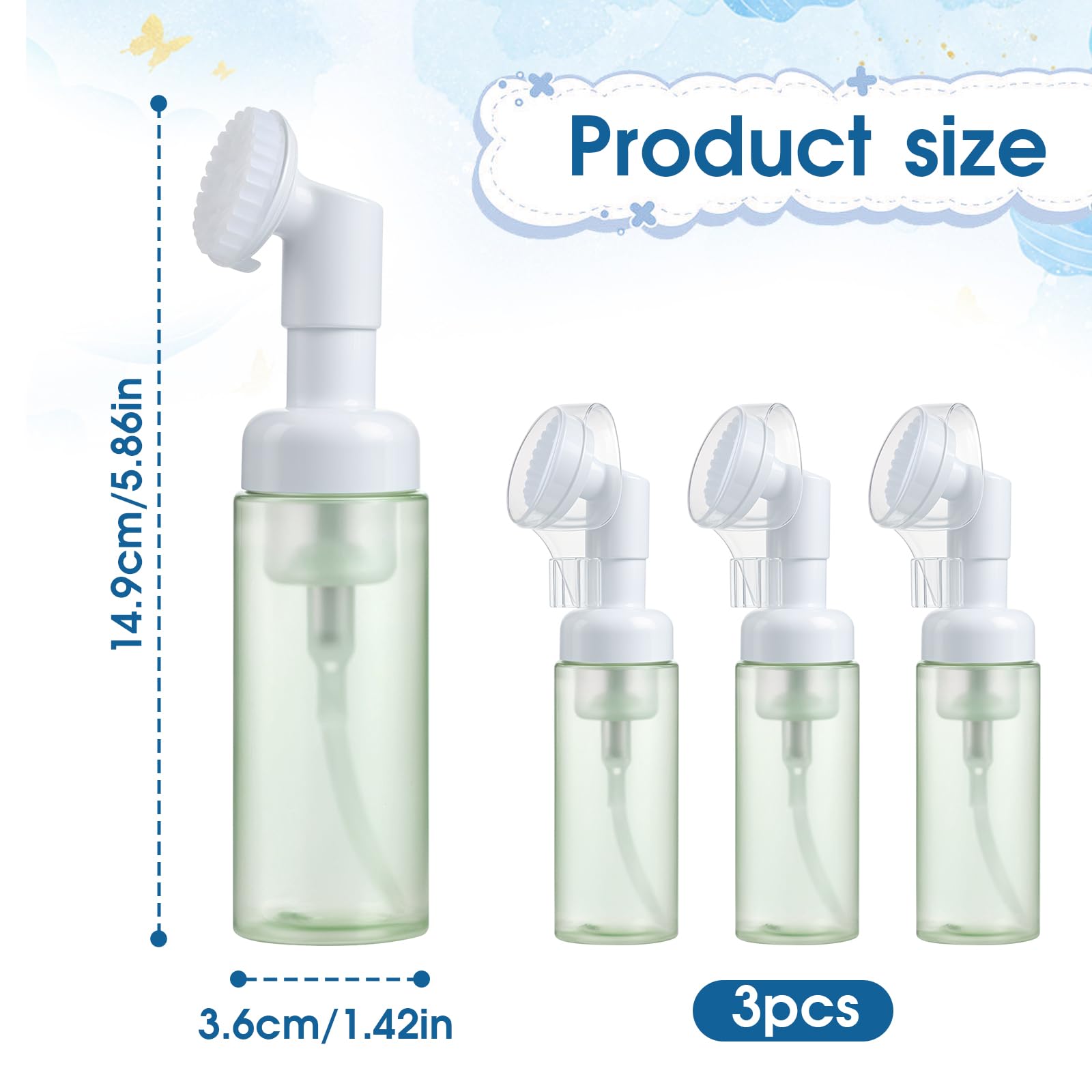 3 Pcs Small Foaming Soap Dispenser Foam Bottle With Brush Empty Facial Cleanser Bottle Mini Mousse Pump Container With Silicone