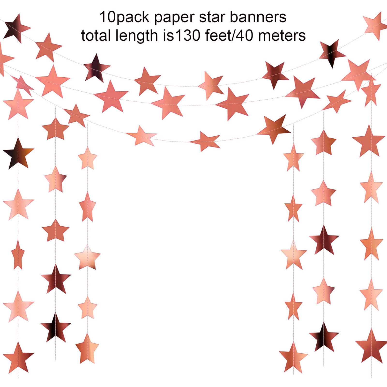 Glitter Star Garland Banner Decoration, 130 Feet Bright Star Hanging Bunting Banner Backdrop For Engagement Wedding Baby Shower