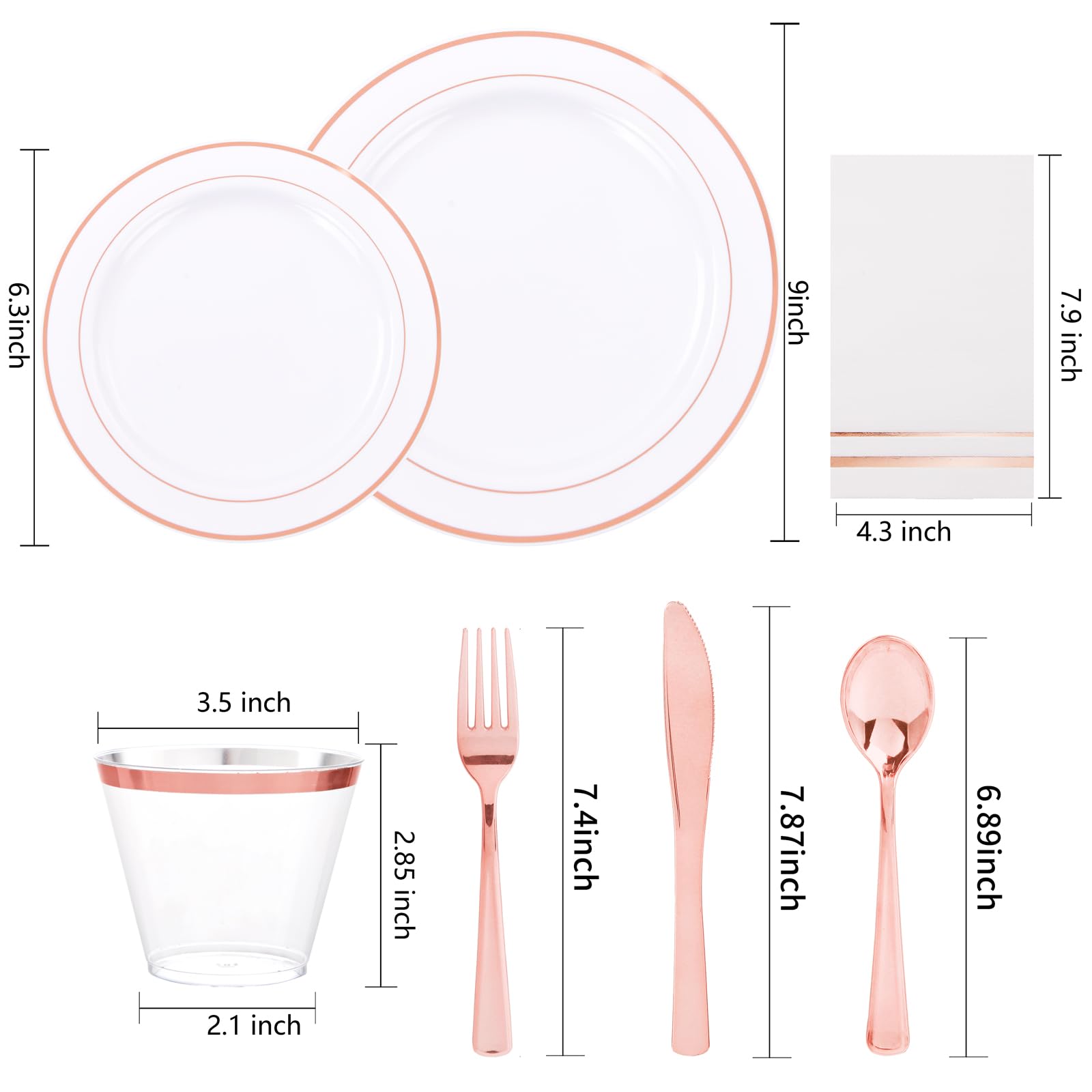 Gather 350Pcs Rose Gold Plates And Silverware Set For 50 Guests Disposable Plastic Dinnerware Of 100 Rose Gold Plastic Plates,15