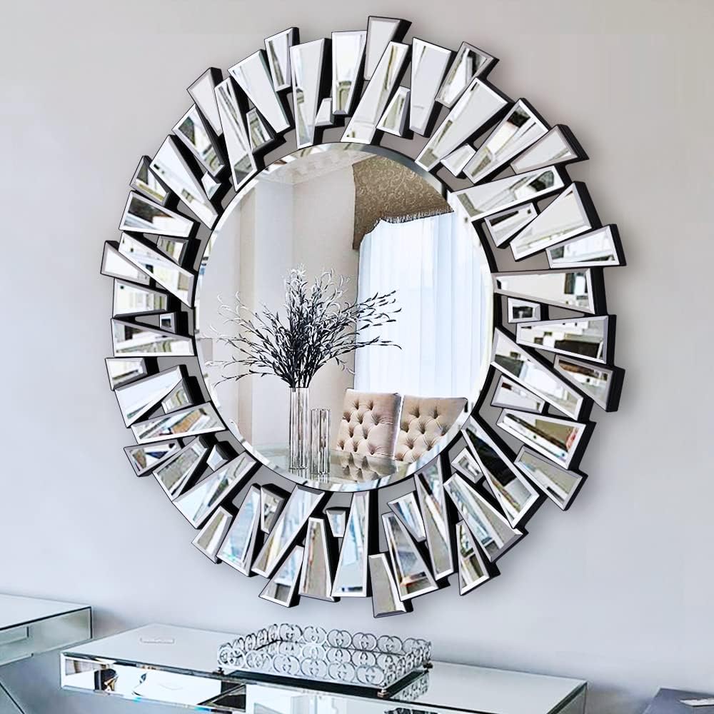 Autdot 32 Decorative Wall Mirror, Large Living Room Mirror Wall Decor with Beveled Glass Frame, Modern Round Mirror for Entryway