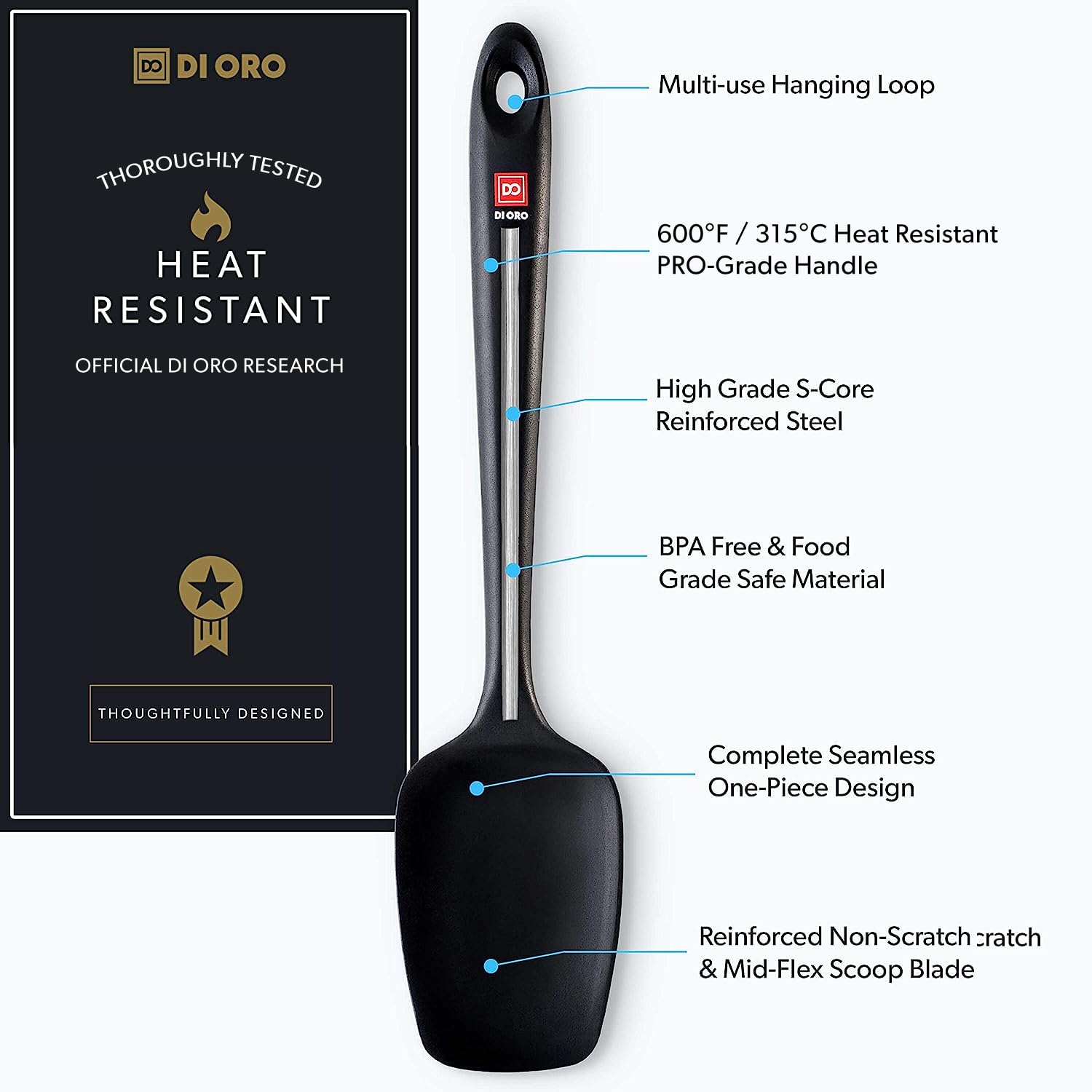 Di Oro Seamless Series Silicone Spoon Spatula - Bpa Free Pro-Grade Non-Stick 600F Heat-Resistant Rubber Spoonula - Versatile Sil