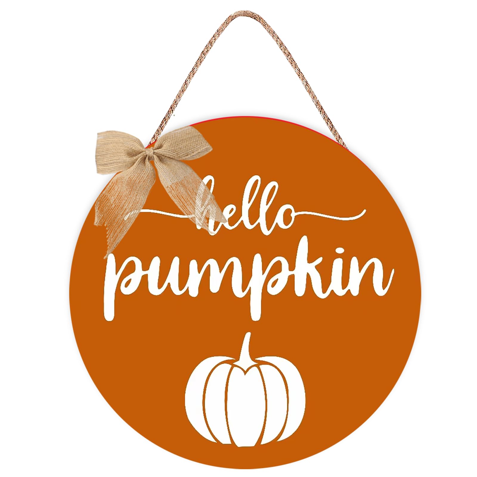Thanksgiving Door Decorations Fall Decor - Hello Pumpkin Wall Sign Decorations - Wooden Door Hangers Wreath with Bow for The Hom