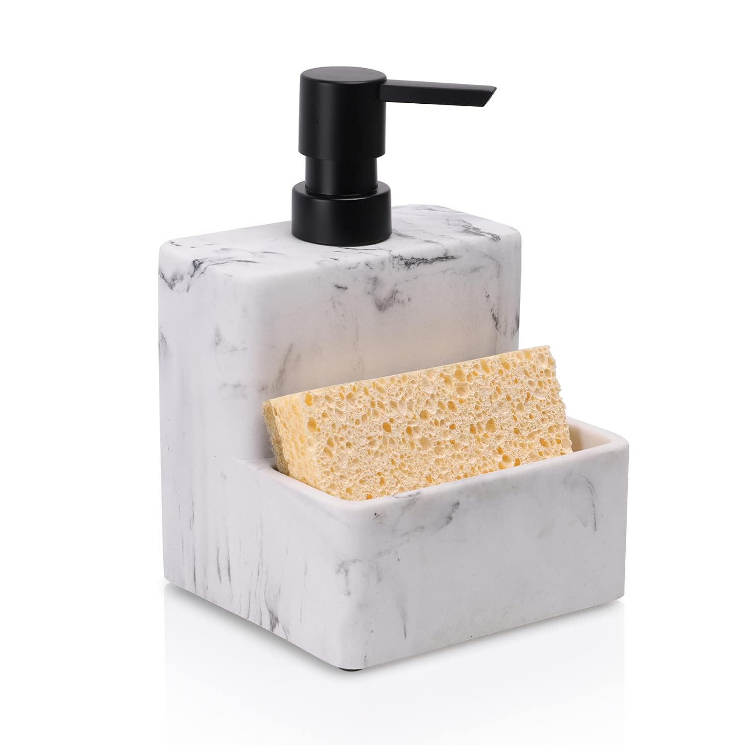 zccz Soap Dispenser with Sponge Holder, Marble Look Liquid Hand and Dish Soap Dispenser Pump Bottle and Sponge Holder 2 in 1 for