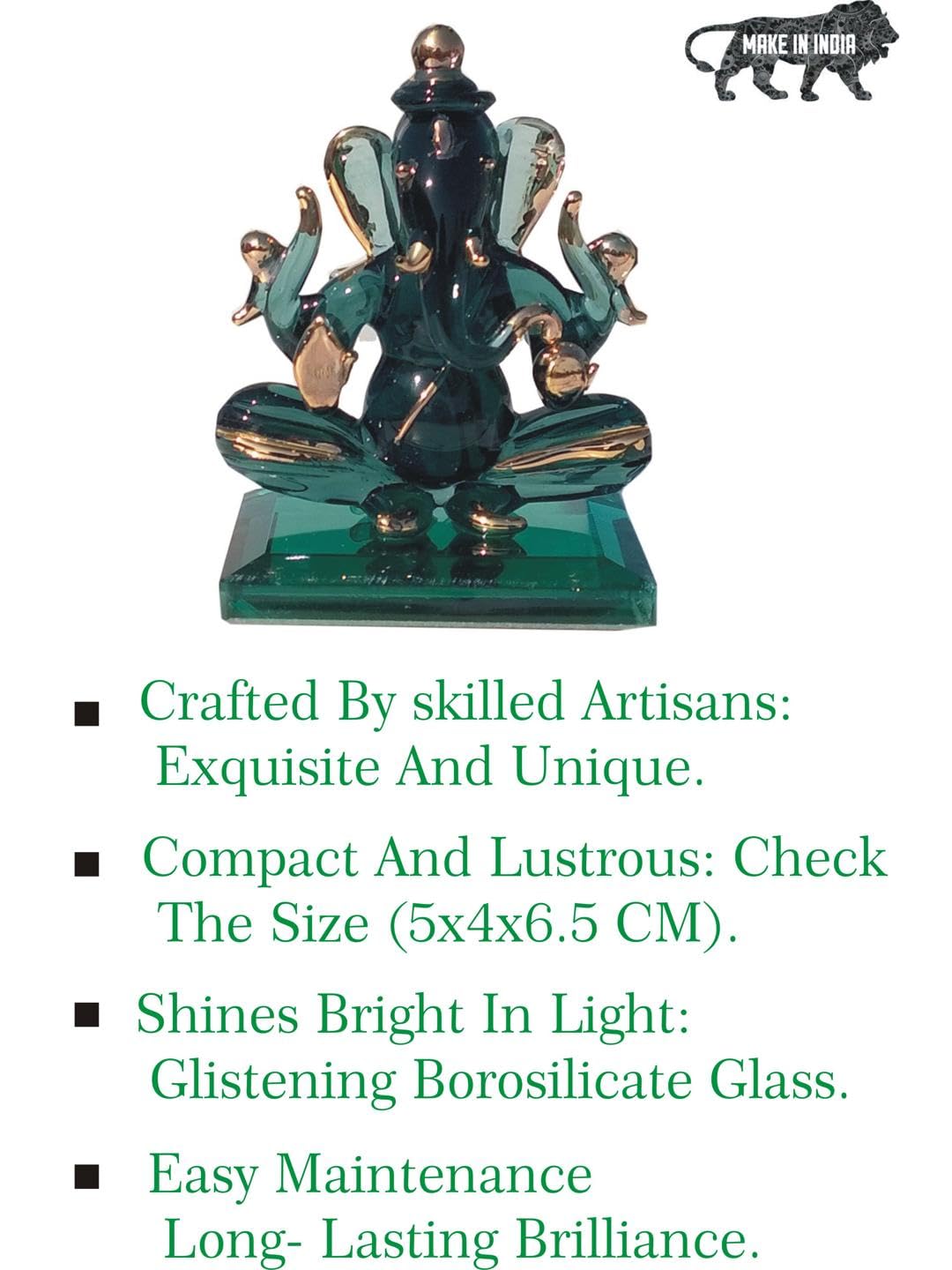 Somil God Ganesh Attractive Both Side Blessing Statue (Murti) Idol Shopiece Handmade of Crystal Glass for Worship, Decoration, C