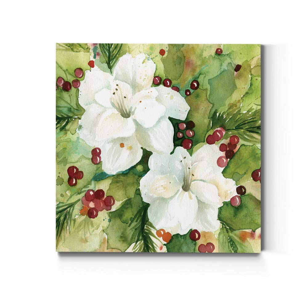 Renditions Gallery Holly Leaves Wall Art, Christmas & Winter Artwork, Festive Red & Green, Flowers, Floral, Premium Gallery Wrap