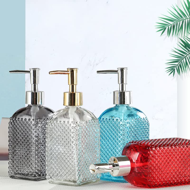 Sizikato Beaded Surface Glass Soap Dispenser Bottle With Pump, 16Oz