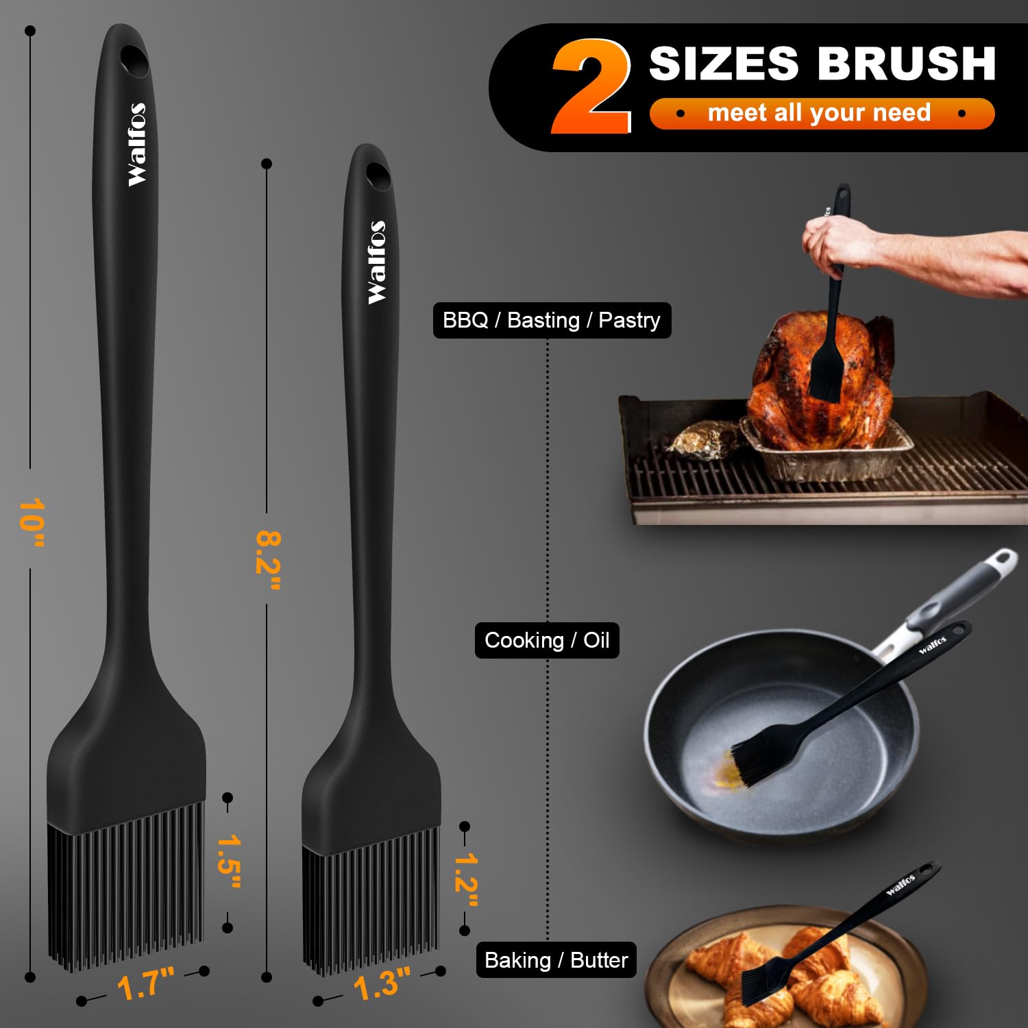 Walfos Silicone Basting Pastry Brush, Heat Resistant Pastry Brush Set, Strong Steel Core And One-Pieces Design, Perfect For Bbq