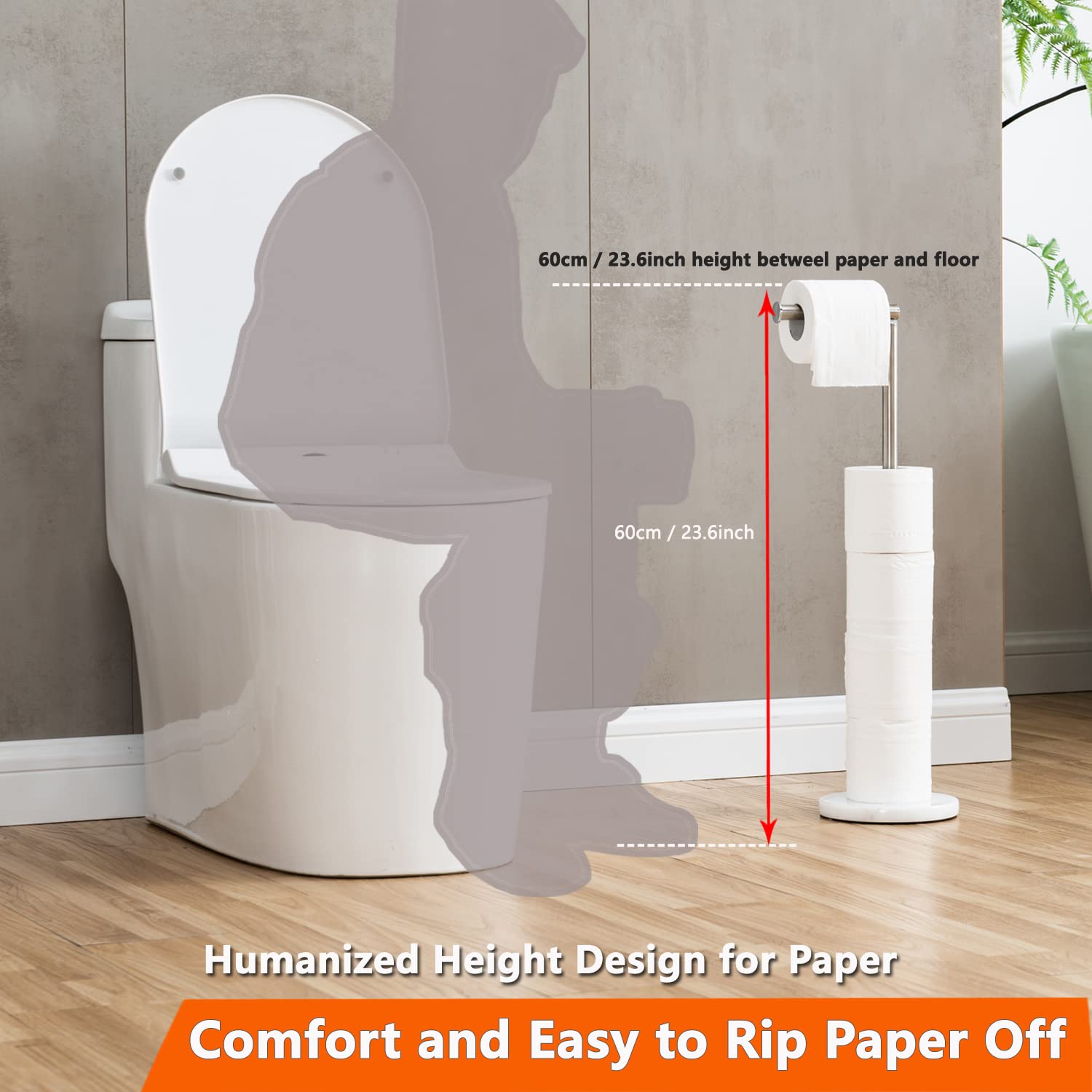 Toilet Paper Holder Stand ?2022 Upgraded? -Free Standing Toilet Paper Holder with Heavy Marble Base and Brushed Nickel SUS304 Stainless Steel Pole