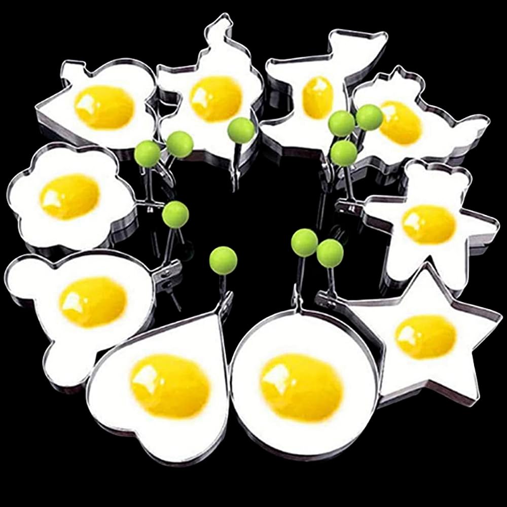 Fried Egg Mold Ring Set Of 10 - Stainless Steel Non-Stick Egg Shaper Ring