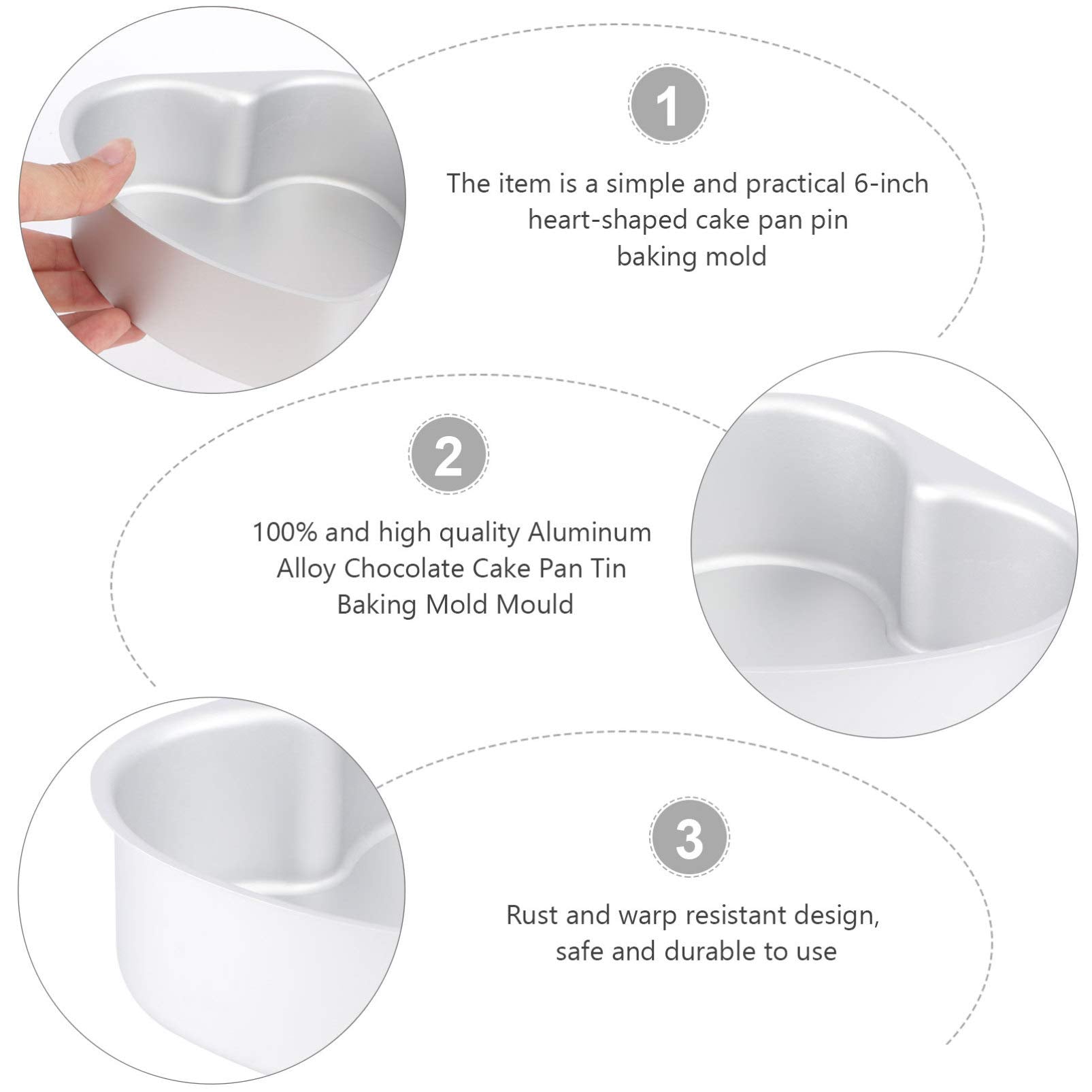 Doitool 2Pcs Heart Cake Pan 6Inch Heart Shaped Baking Mold Metal Heart Cake Pan Thicken Aluminum Alloy Removable Bottom Tin Hear