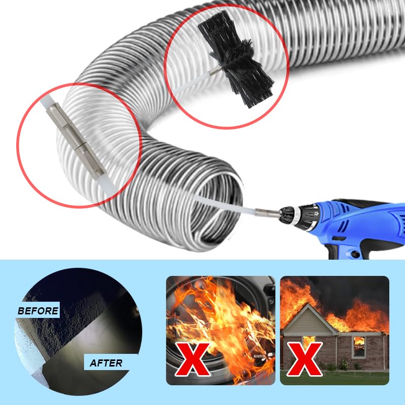 Particle Furnace Cleaning Brush, 4''/6'' Brush,Chimney Brush,Dryer Vent Cleaner Kit,Flexible Rods (15Pcsrods+1Pcs 4''+1Pcs 6'' B