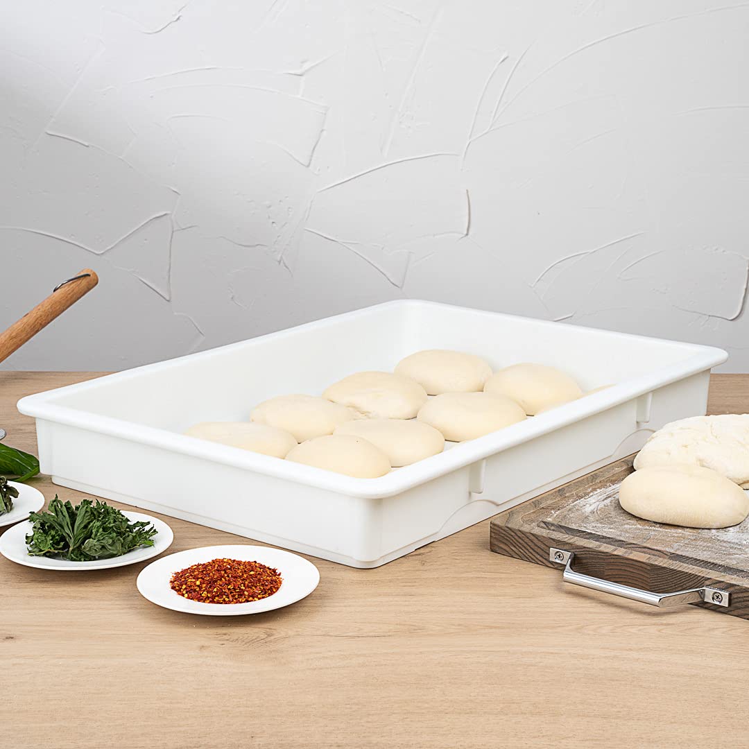 26 X 18 X 3 Inch Proofing Box, 1 Rectangle Dough Box - Stackable, Dishwashable, White Plastic Pizza Dough Boxes, Durable, Lids S