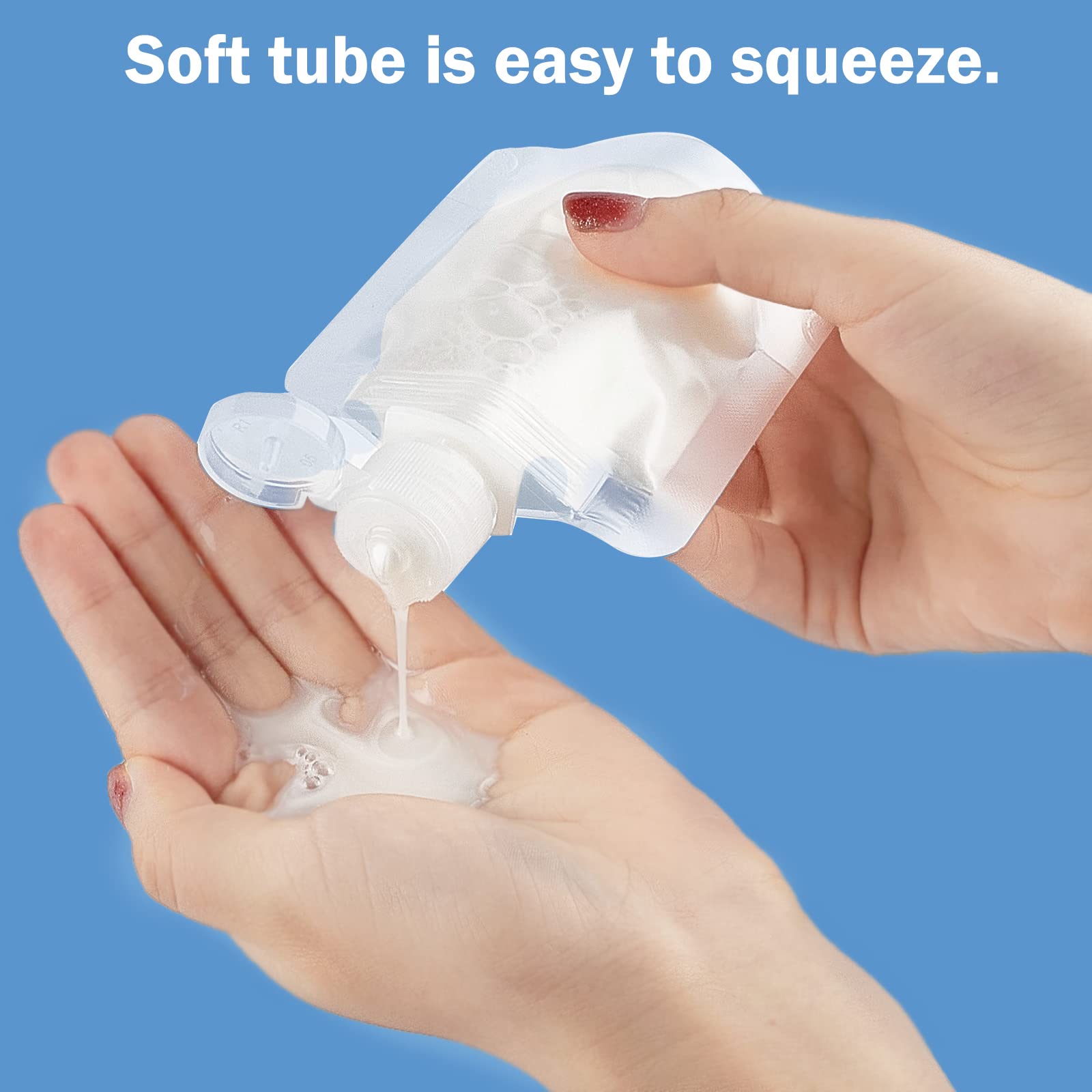 TUZAZO 15pcs Travel Size Refillable Empty Squeeze Pouch TSA Approved for Toiletry  Lotion  Shampoo and Conditioner Squeezable Bags  Leakproof Cosmetic Containers (30ml/50ml/100ml)