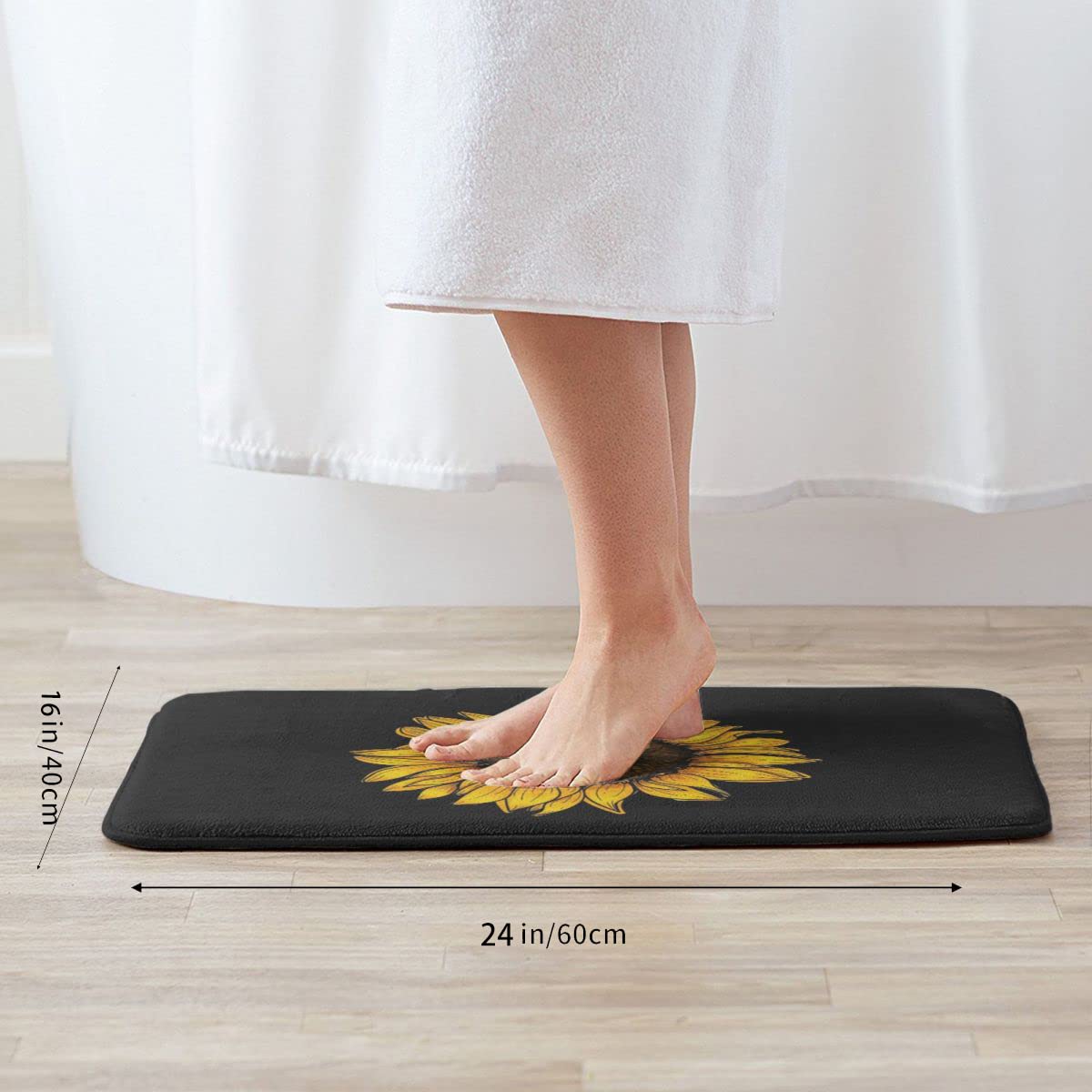 Sunflower Bathroom Rug Bath Decor Accessories, Black And Yellow Flower Floral Sunflower Bath Mat, Non Slip Soft Flannel Rug Entr