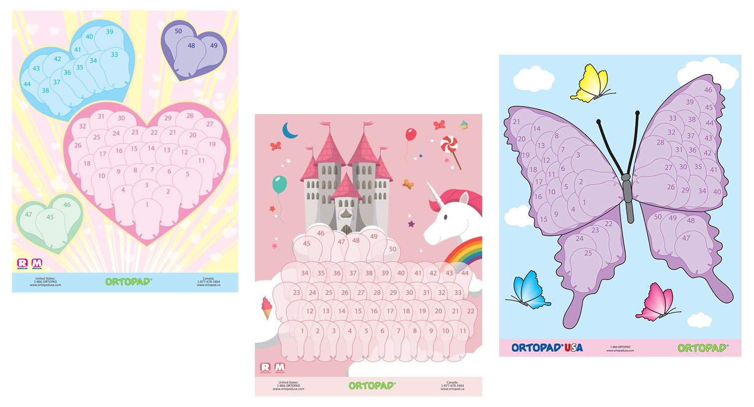 Ortopad Girls Reward Poster Pack, Includes 3 Posters, Hearts/Castle/Butterfly