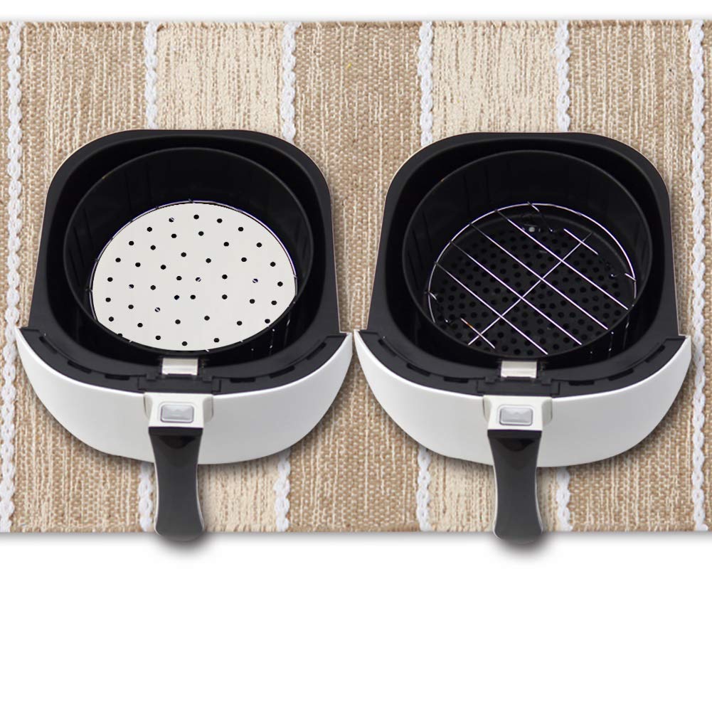 Air Fryer Accessories -9''10'' 200Pcs Parchment Paper Bamboo Steamer Liners Perforated Anti-Stick Waterproof 100% Pure Raw Wood