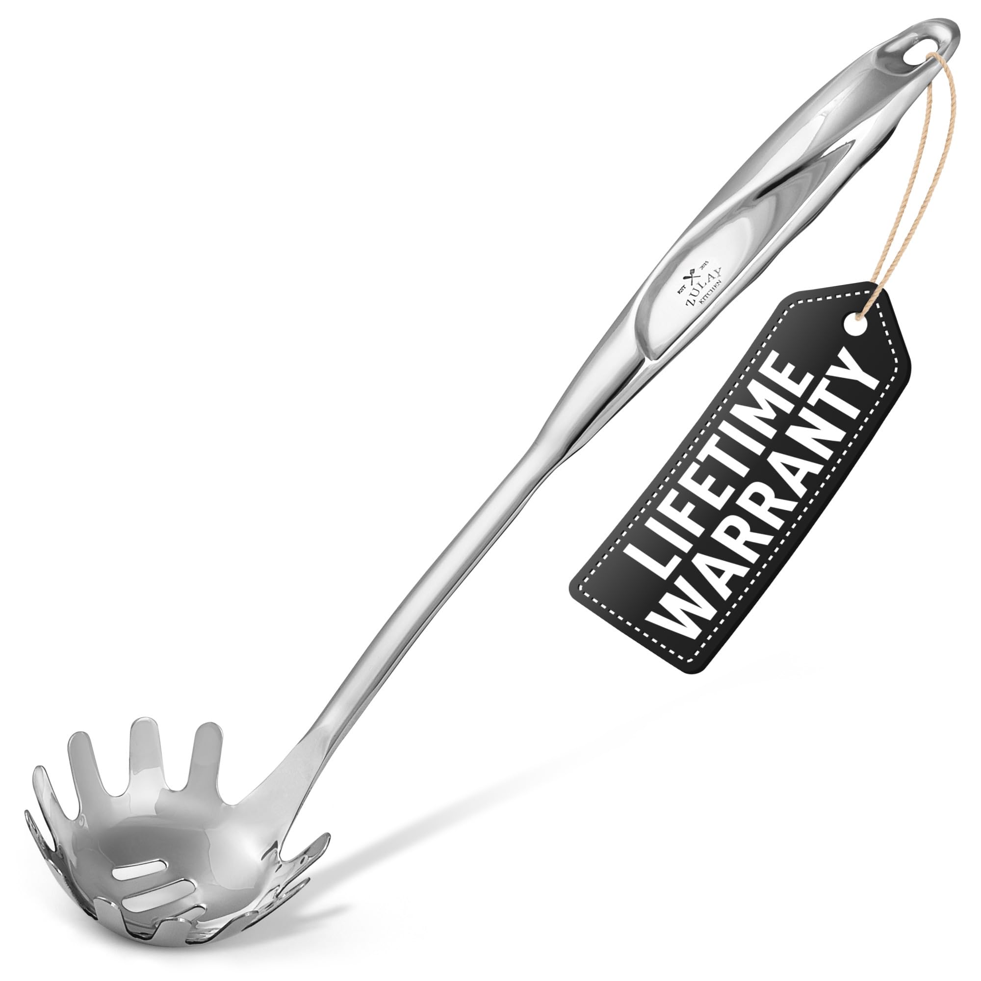 Zulay Kitchen Premium Stainless Steel Spaghetti Spoon - Pasta Spoon With Teeth - Metal Pasta Spoon - Pasta Fork Noodle Spoon - E