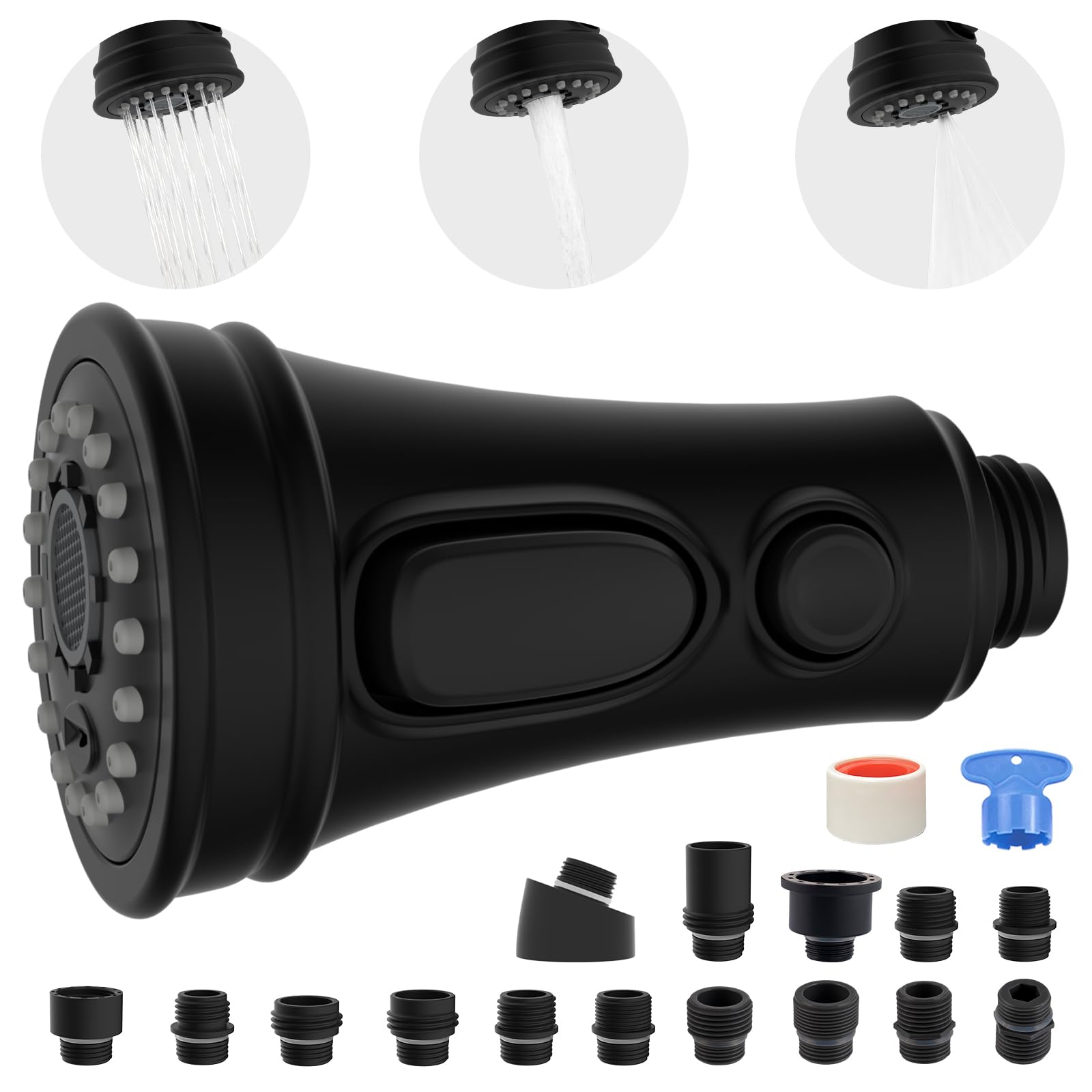 Universal Pull Down Spray Head 3 Modes For Kitchen Faucet, Kitchen Sink Faucet Aerator Sprayer Nozzle, Faucet Head Replacement C