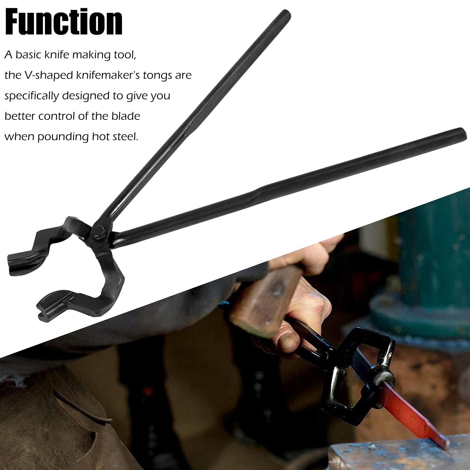 16'' Z V-Bit Style Blacksmith Tongs Knifemaking Bladesmith Blacksmithing Tongs Tools Z Type Tongs With V-Bit Jaws Blacksmith For