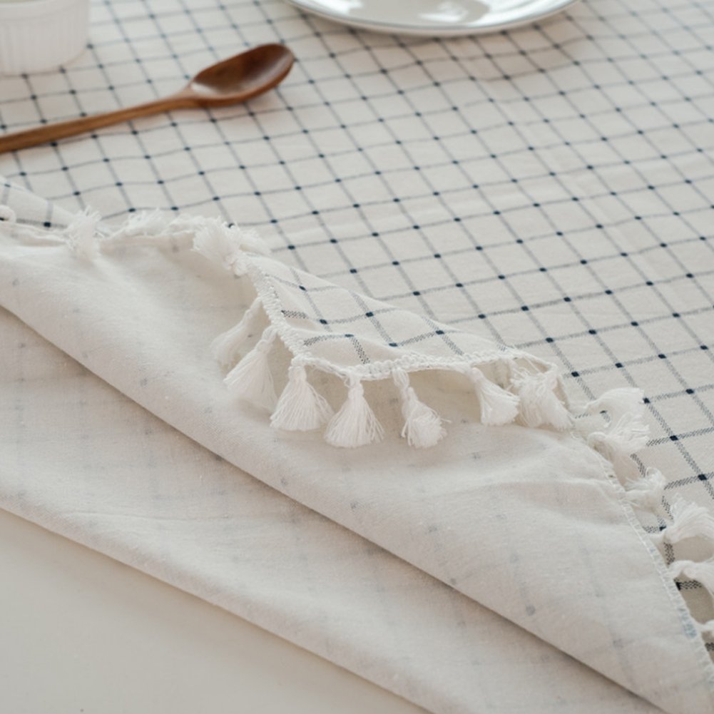 meioro Tablecloths Cotton Tablecloth for Rectangle Tables  Checkered Tassel Table Cloth Dust-Proof Rectangular Table Cover for Kitchen Dinning Tabletop Home(36 x 36 Inch  White Checked)