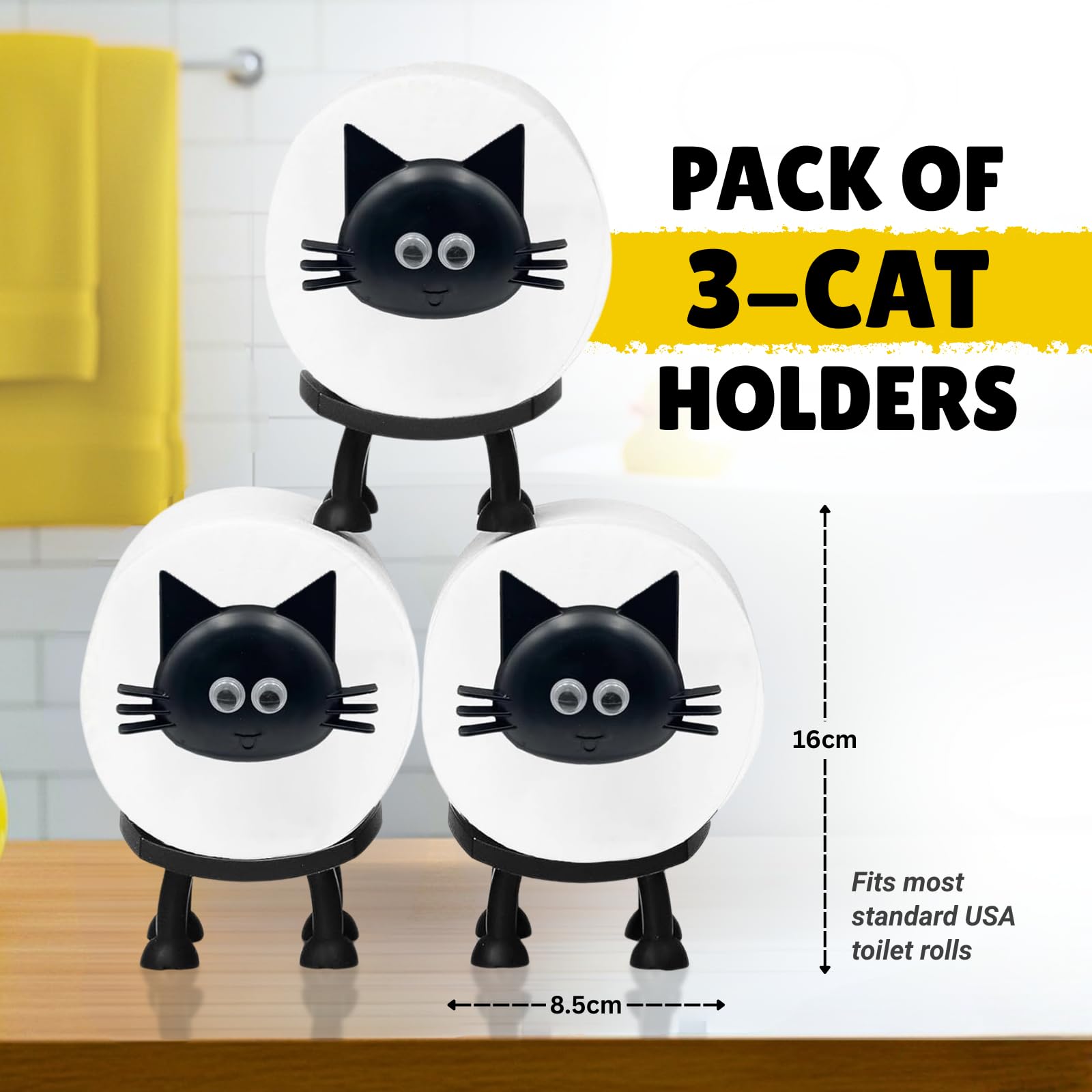 Brancivox Cat Toilet Paper Holder Pack of 3 - Decorative Toilet Paper Storage Holder | 3D Cute Tissue Box Cover for Home and Bat
