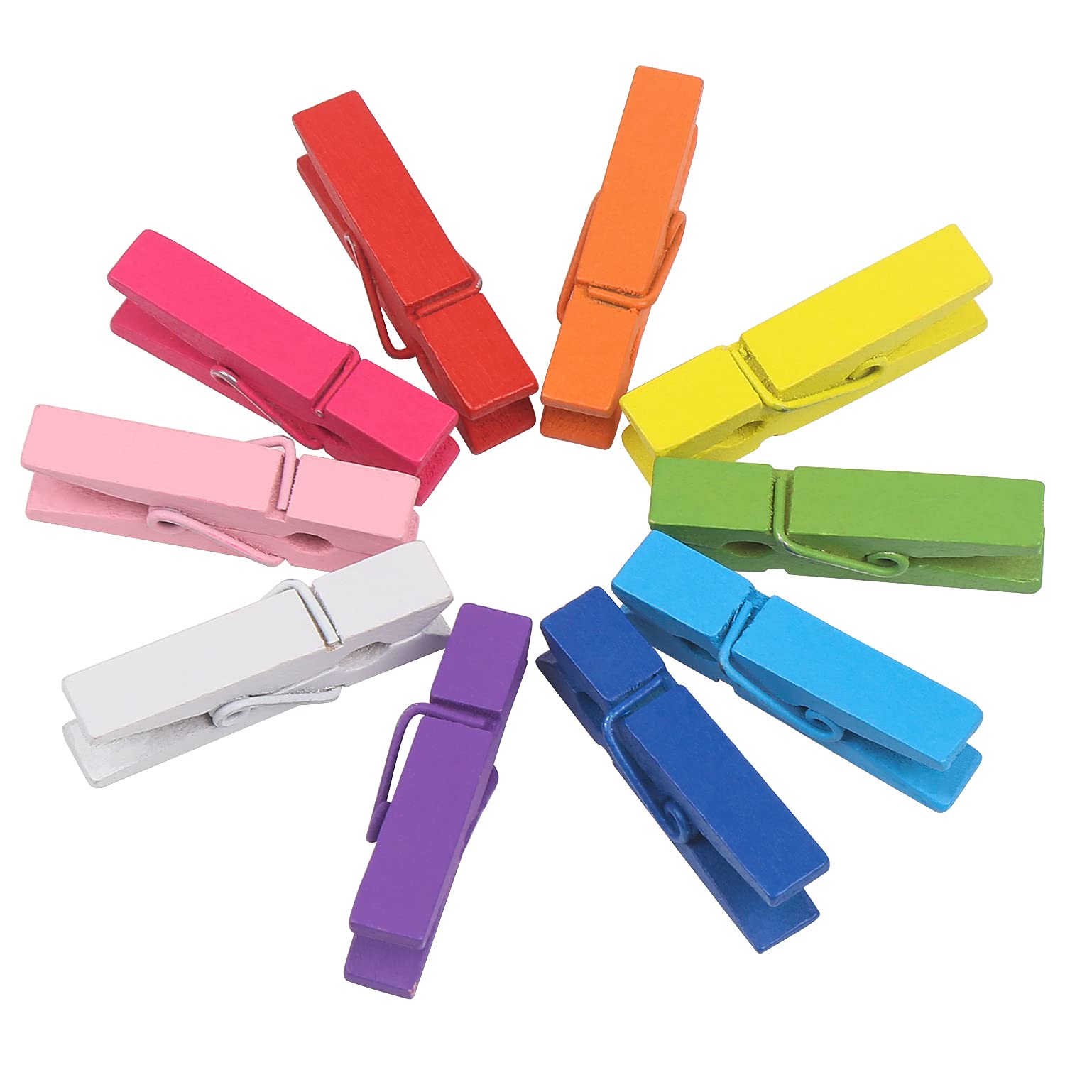 Kimober 100Pcs Wooden Clothespins,Mixed Colored Craft Peg Pins Clips For Photos Pictures Paper Crafts,1.37Inch