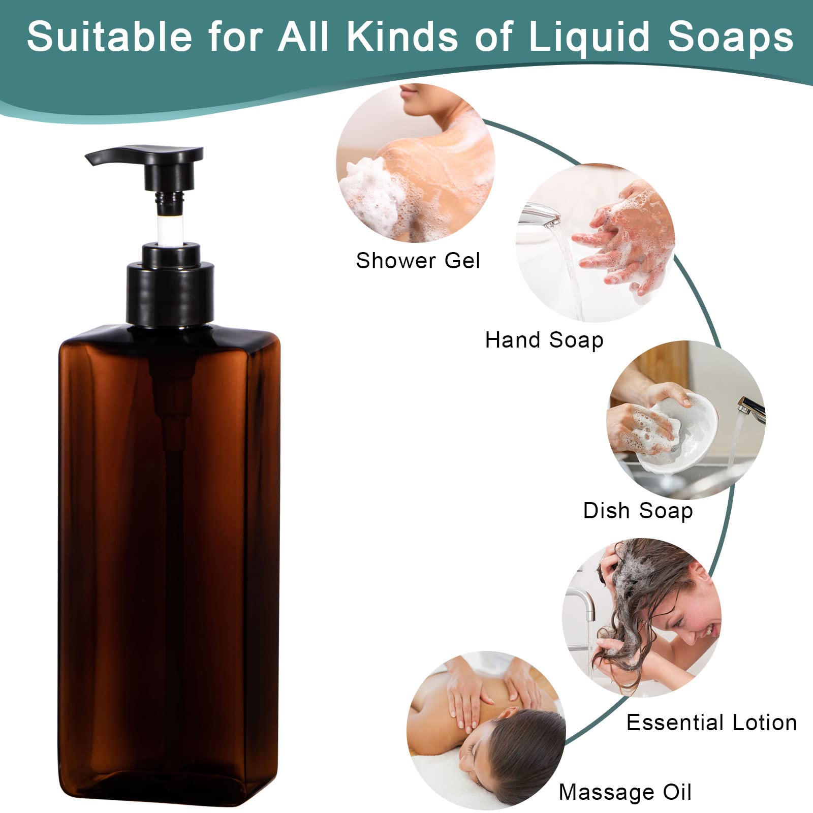 Pump Bottles For Liquids, Yebeauty 2Pcs Shower Pump Bottles 17Oz 500Ml Empty Pump Bottle Lotion Soap Dispenser Liquid Container
