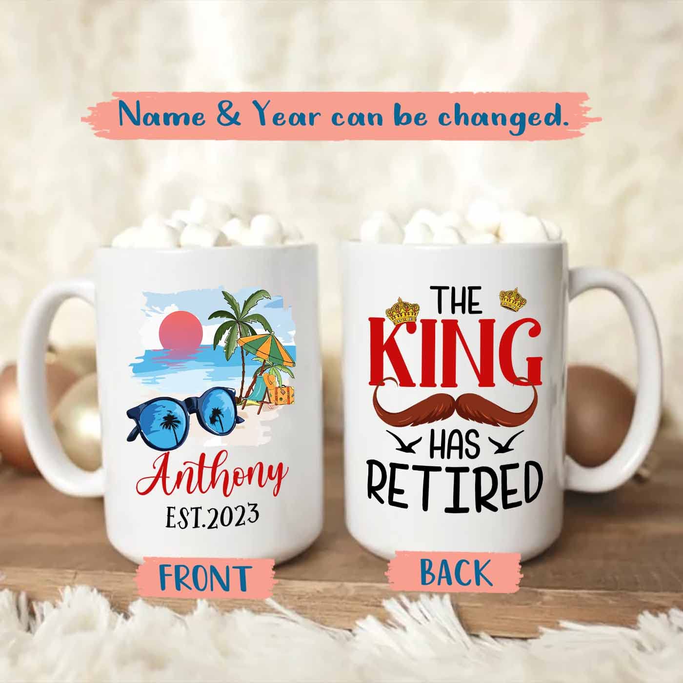 Personalized Name Retirement Coffee Mugs Gifts For Grandpa Grandma, The King Has Retired Tea Cup, Custom The King Has Retired Wh