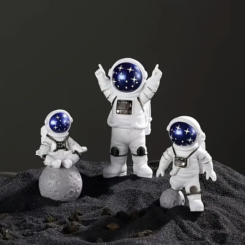 Street27 Resin Astronaut Spaceman Statue Ornament Home Office Desktop Figurine Decors Set Of 3 - Golden (Bluestar)