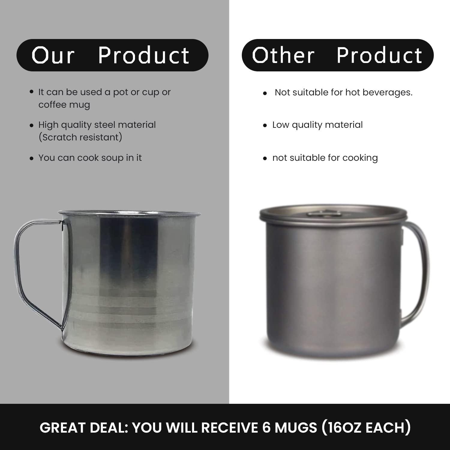 Tsyware Pack Of 6 Camping Coffee Mug Drinking Soup Cup (16 Oz)