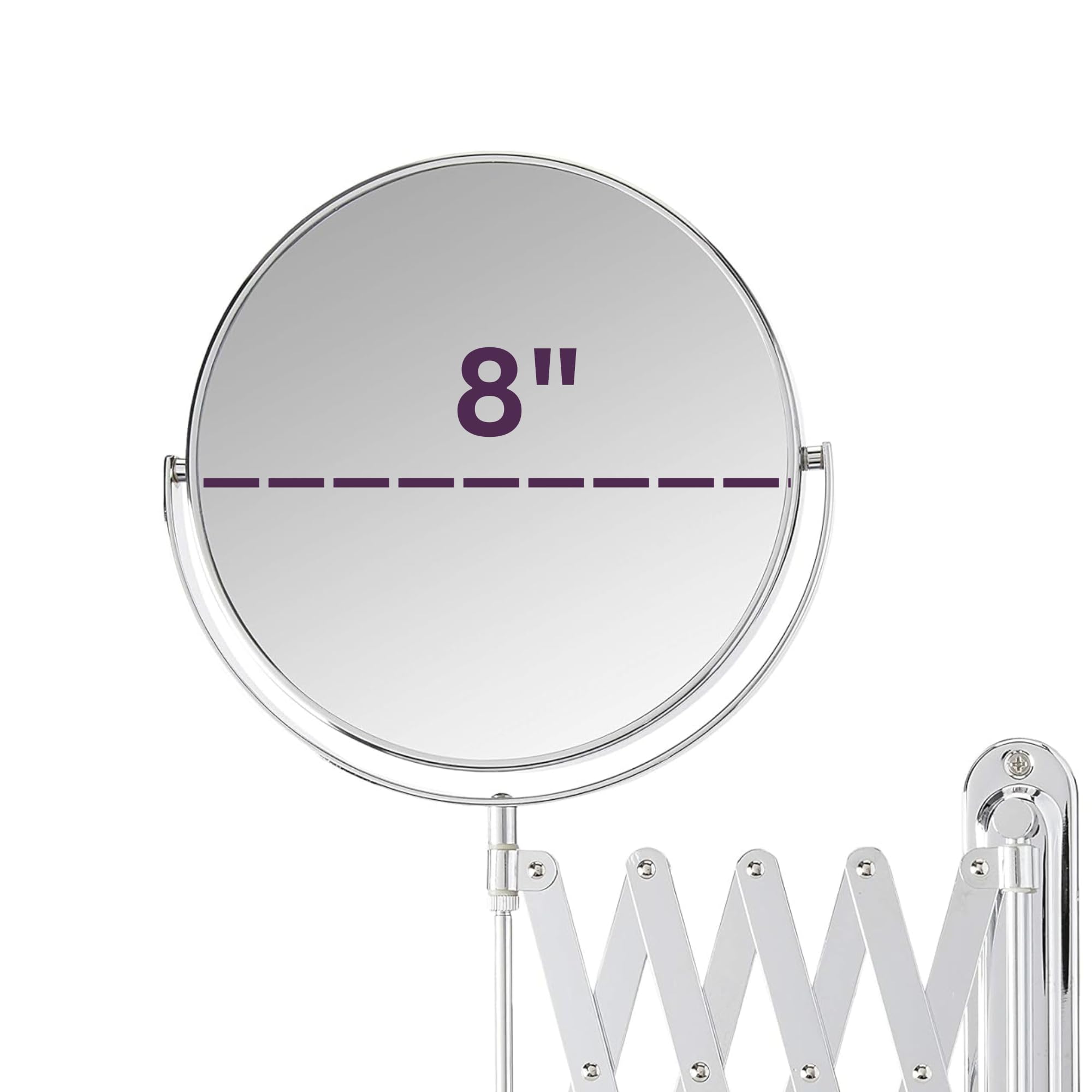 Jerdon Two-Sided Wall-Mounted Makeup Mirror With 7X-1X Magnification - 8    Diameter Mirror With Scissor Bracket Extends Up To 2