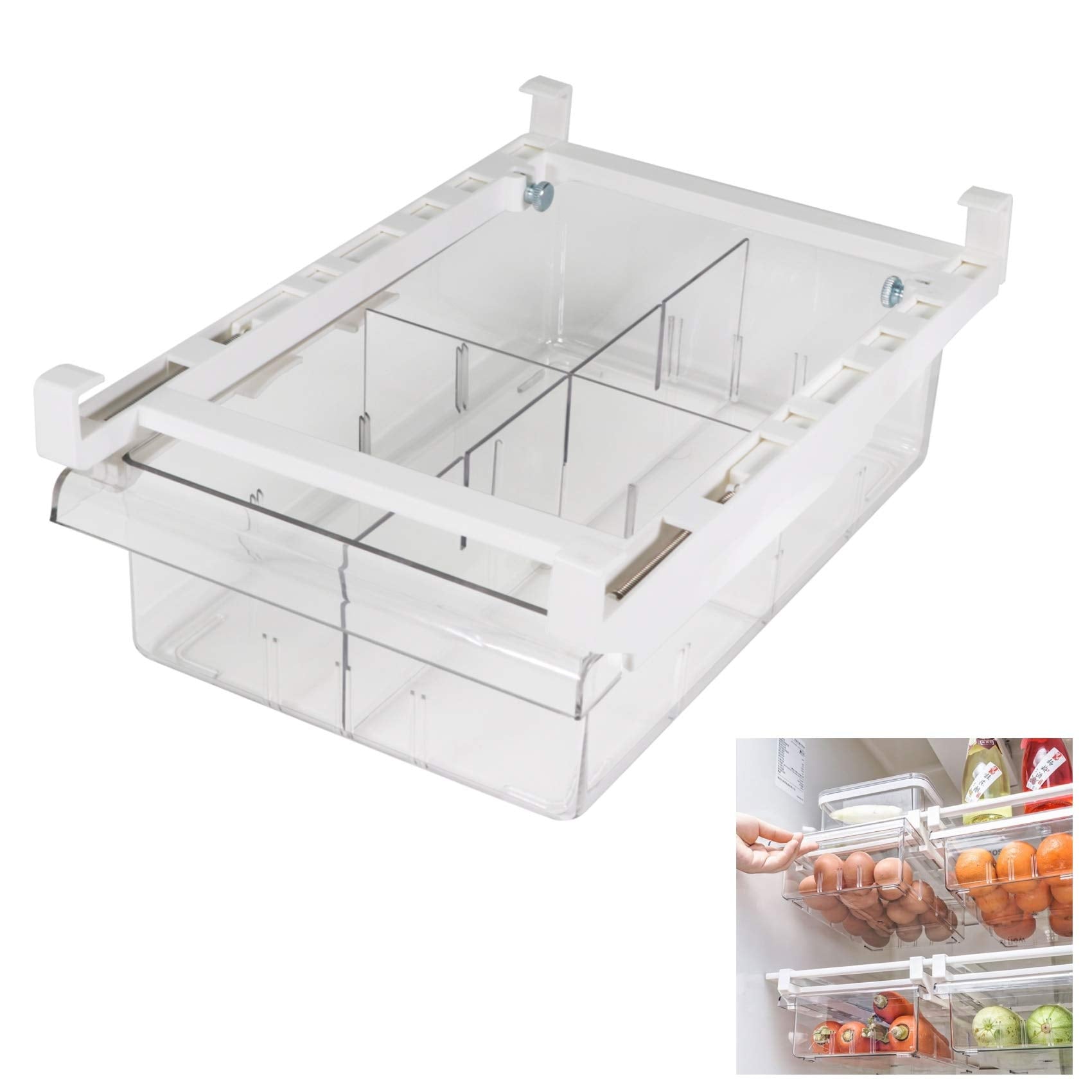 Yekoumax Fridge Drawer Organizer, Refrigerator Organizer Bins, Pull Out With Handle, Fridge Shelf Holder Storage Box, Clear Cont