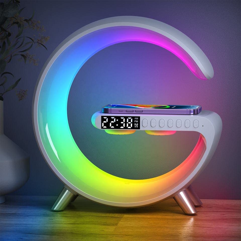 Smart Table Lamp With Wireless Charger, App Control, Sunrise Wake-Up Light, Rgb, Clock, Alarm, Mini Bluetooth Speaker, Dimmable 