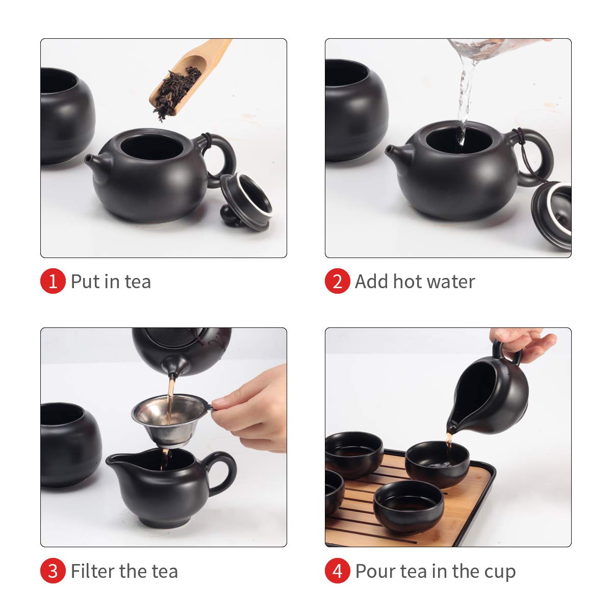 Lyty Chinese Tea Pot Cup Set With Tray Infuser - Travel Ceramic Tea Set Porcelain Teapot, Portable All In One Bag For Outdoor Pi