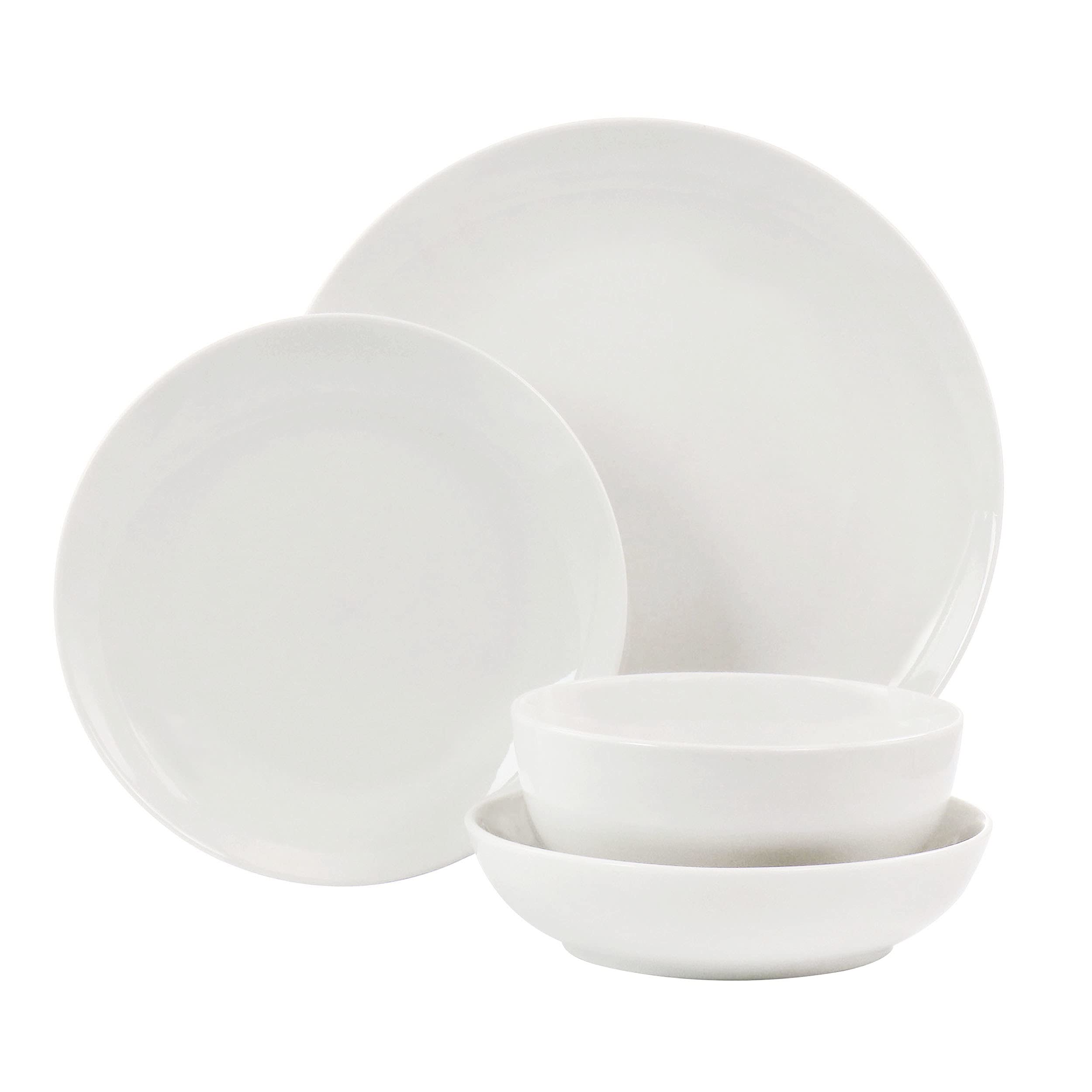 Elama White Porcelain Dish Dinnerware Set, 16 Piece, Camellia